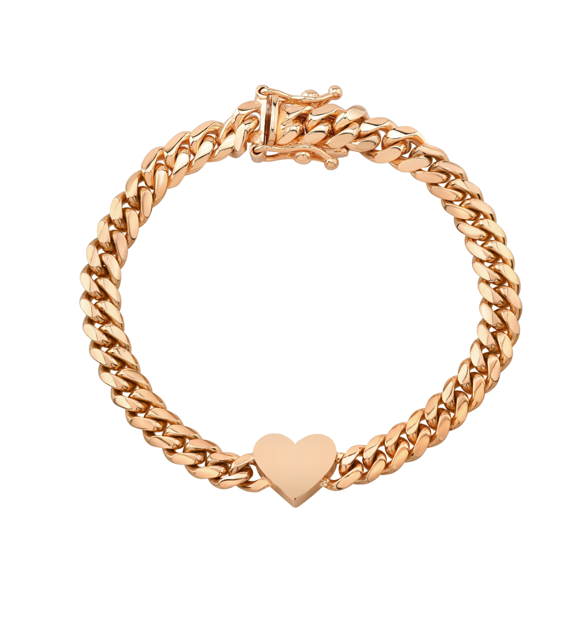14K GOLD MIAMI CUBAN LINK THICK FLOATING HEART BRACELET