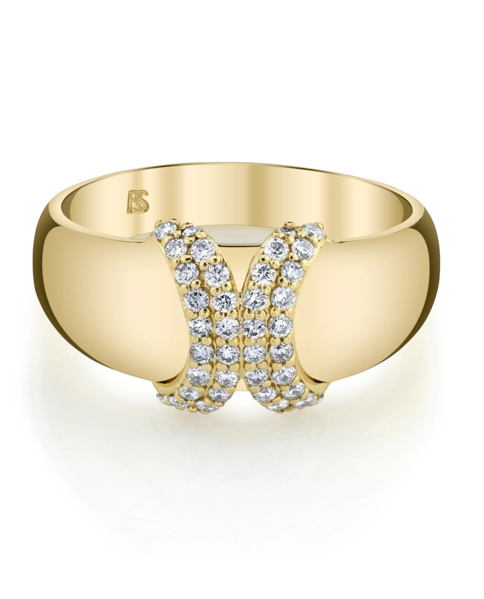 14K GOLD DIAMOND CURVED X DOME RING