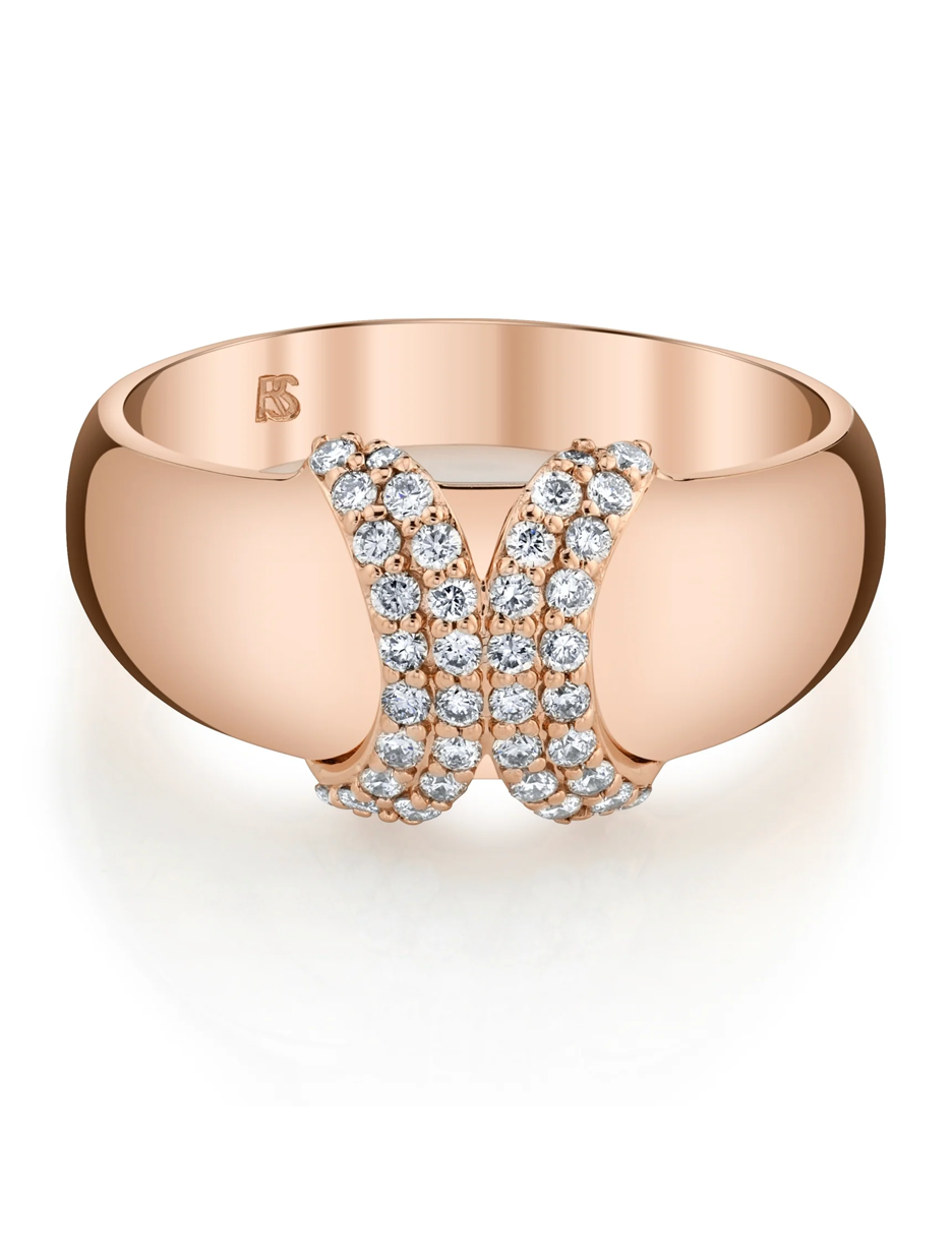 14K GOLD DIAMOND CURVED X DOME RING