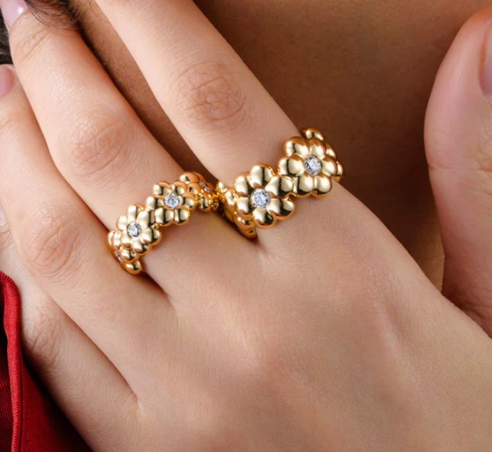 DIAMOND FLOWER PUFF RING