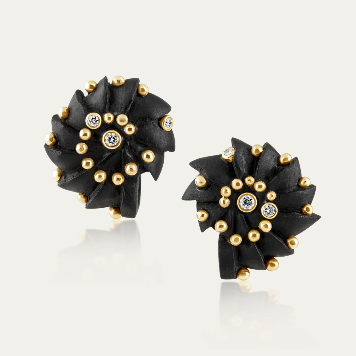 Carved Ebony Wood Ammonite Earrings