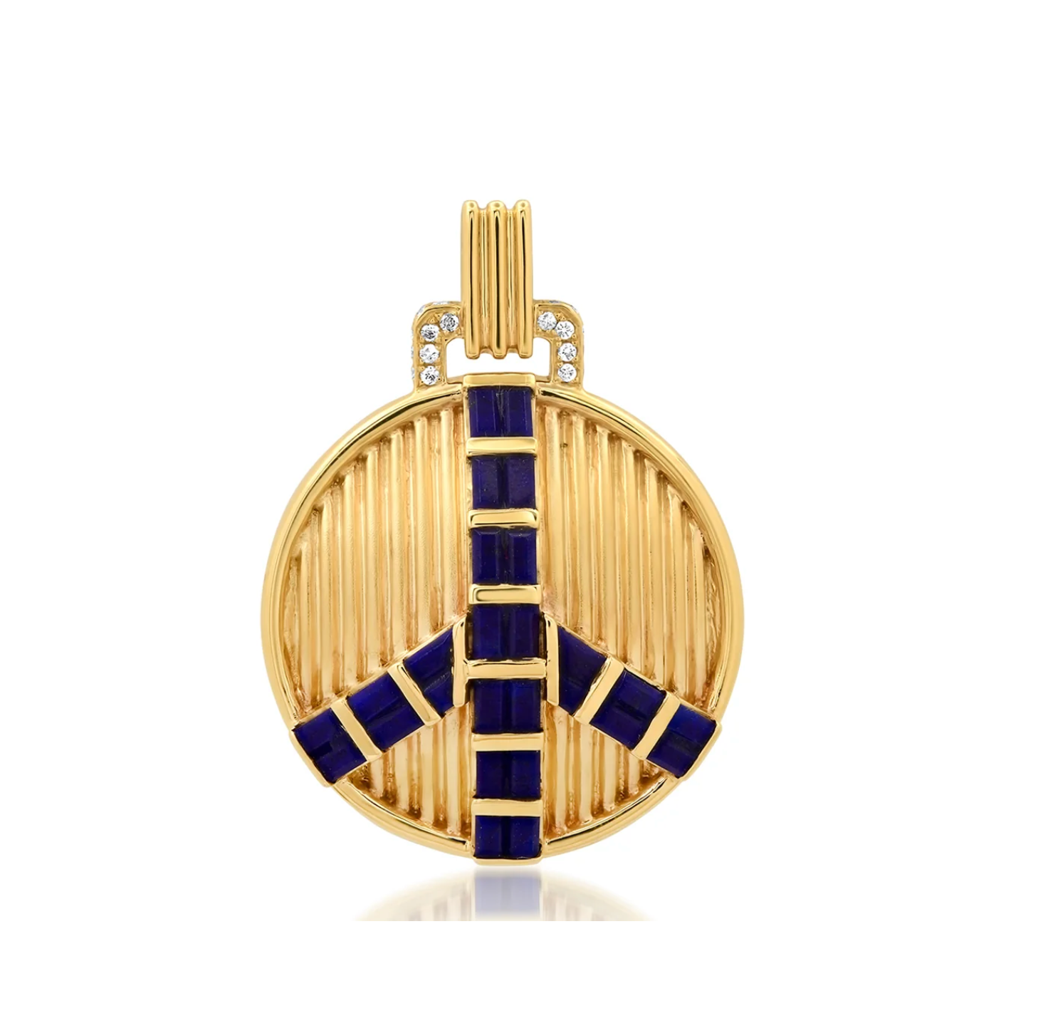 Midsize Peace Pendant in Ribbed Gold and Lapis