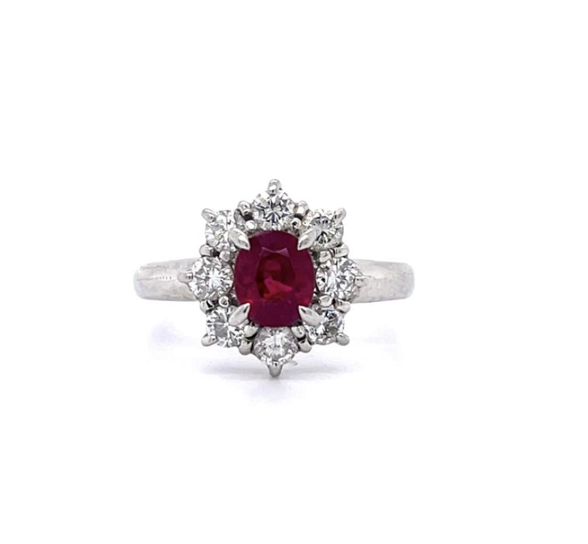Vintage Burma Ruby Diamond Platinum Ring
