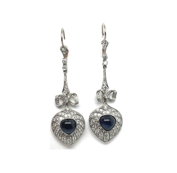 Vintage Platinum Sapphire & Diamond Earrings