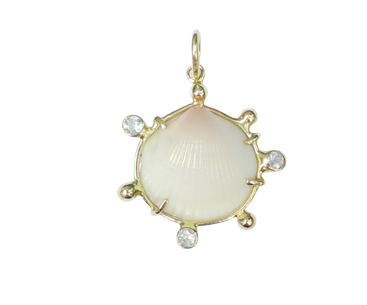 White Shell Sapphire+Gold Ball Halo Pendant