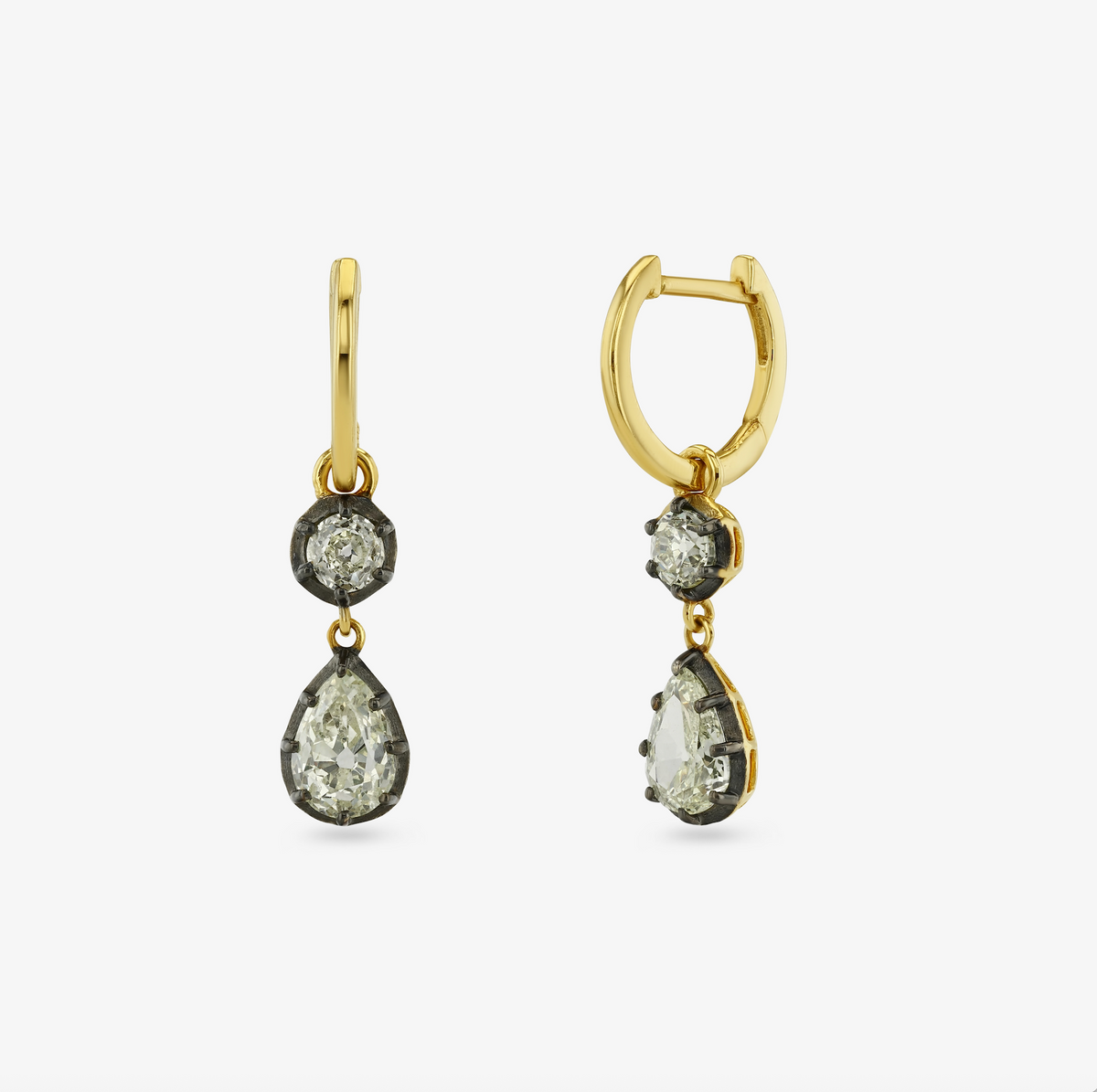 Double Diamond Drop Hoops Round + Pear