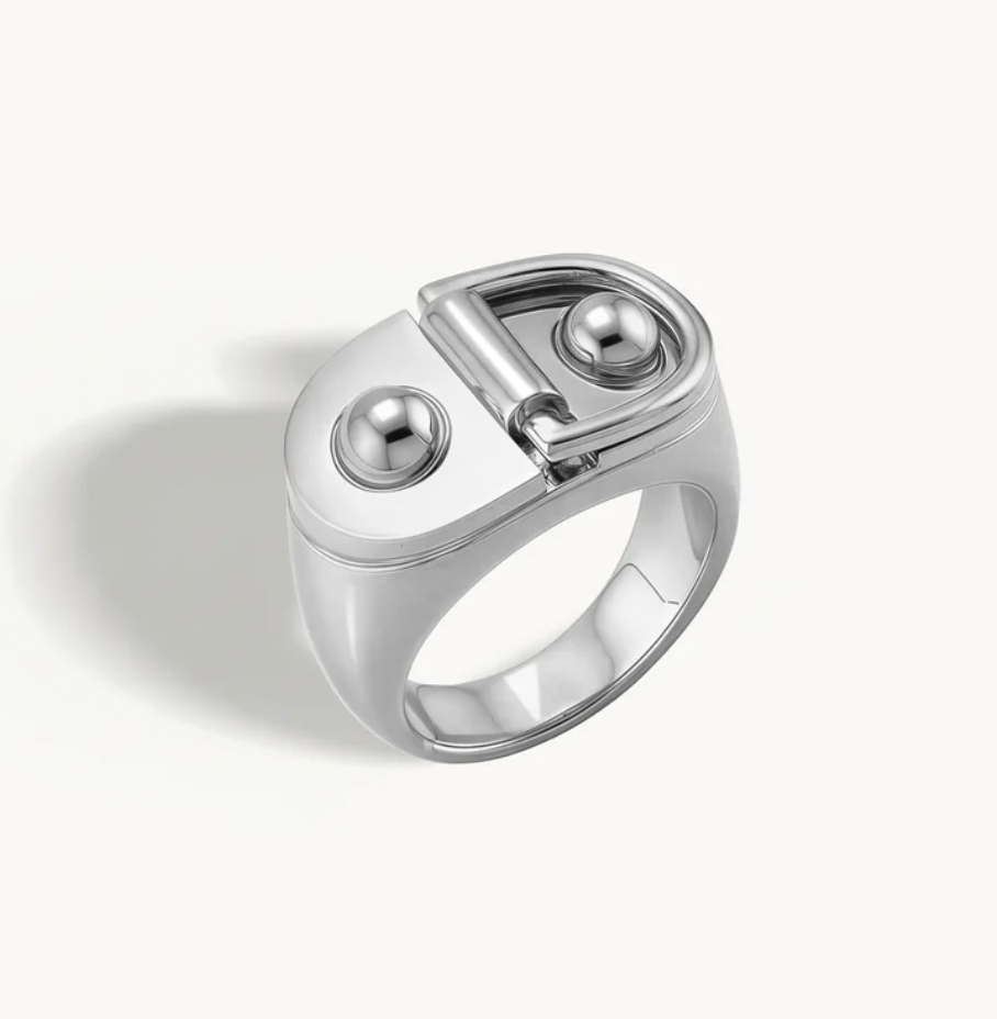 Large Signet Silver Rivet Ring