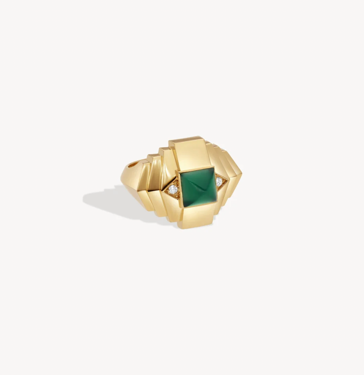 ROCKAWAY MINI PYRAMID RING Yellow Gold & Green Agate