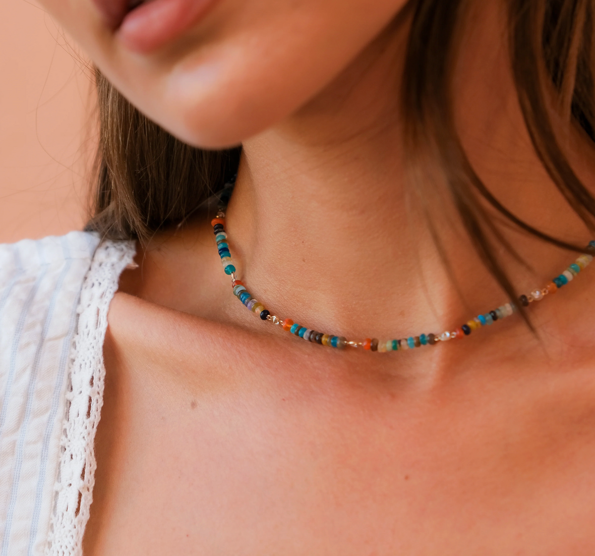Ethiopian Opal with Floating Diamonds Choker