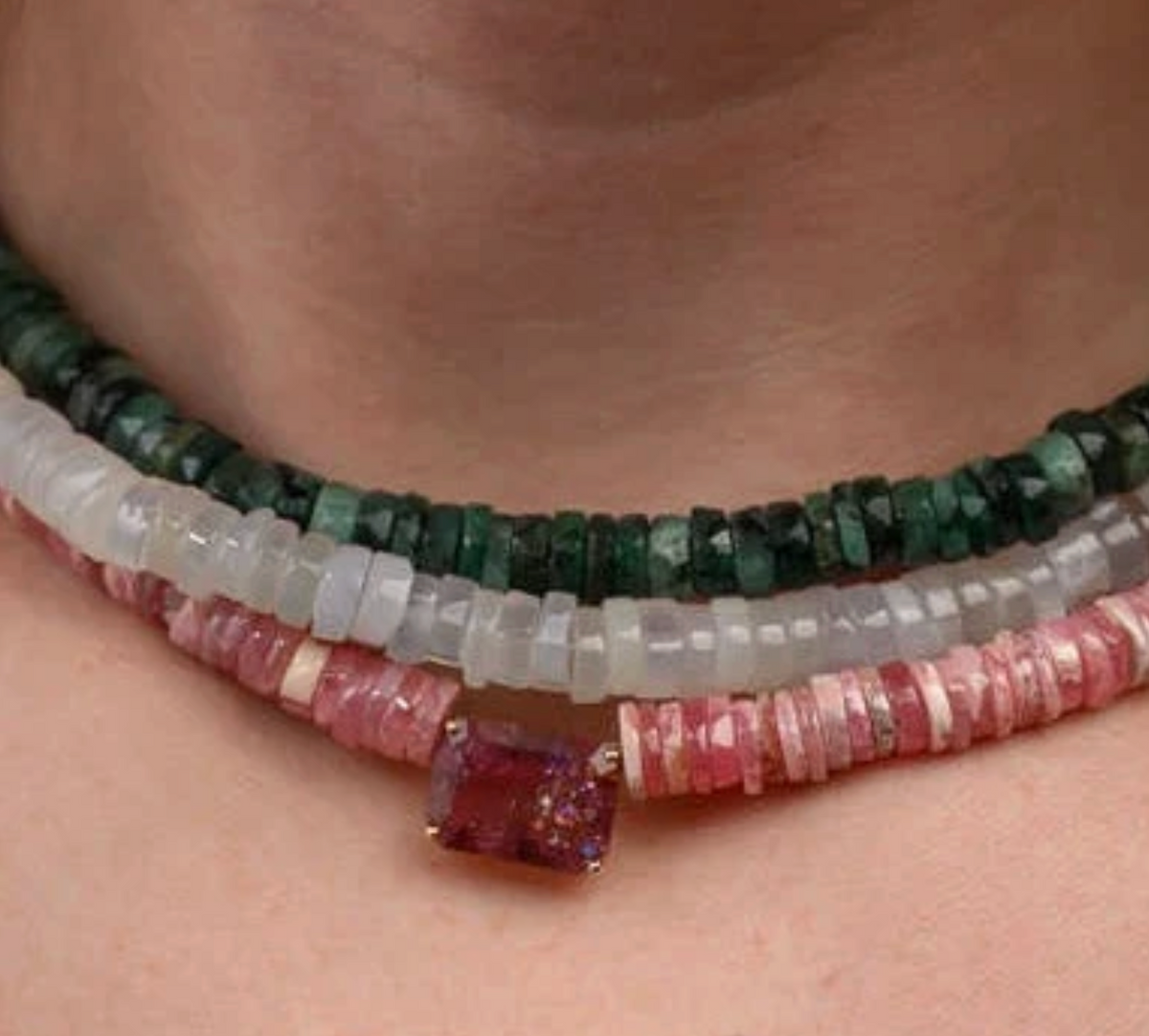 Raw Emerald Faceted Heishi Bead Necklace