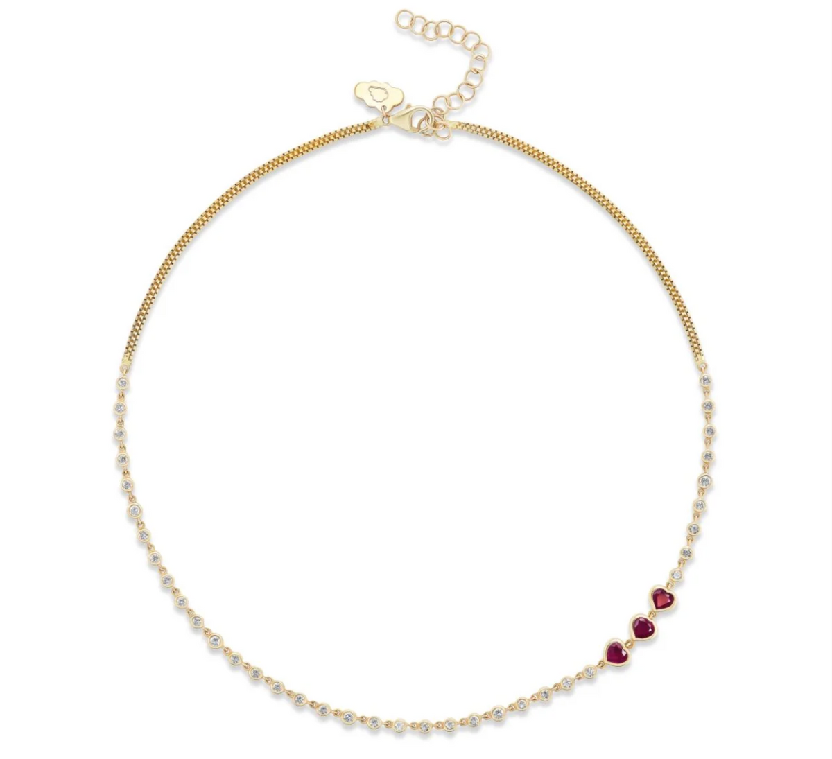 Tender Heart Diamond and Ruby Flux Line Necklace