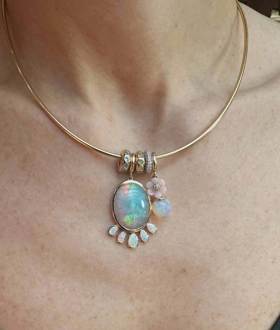 OVAL W/ PEAR FRINGE CHARM - OPAL