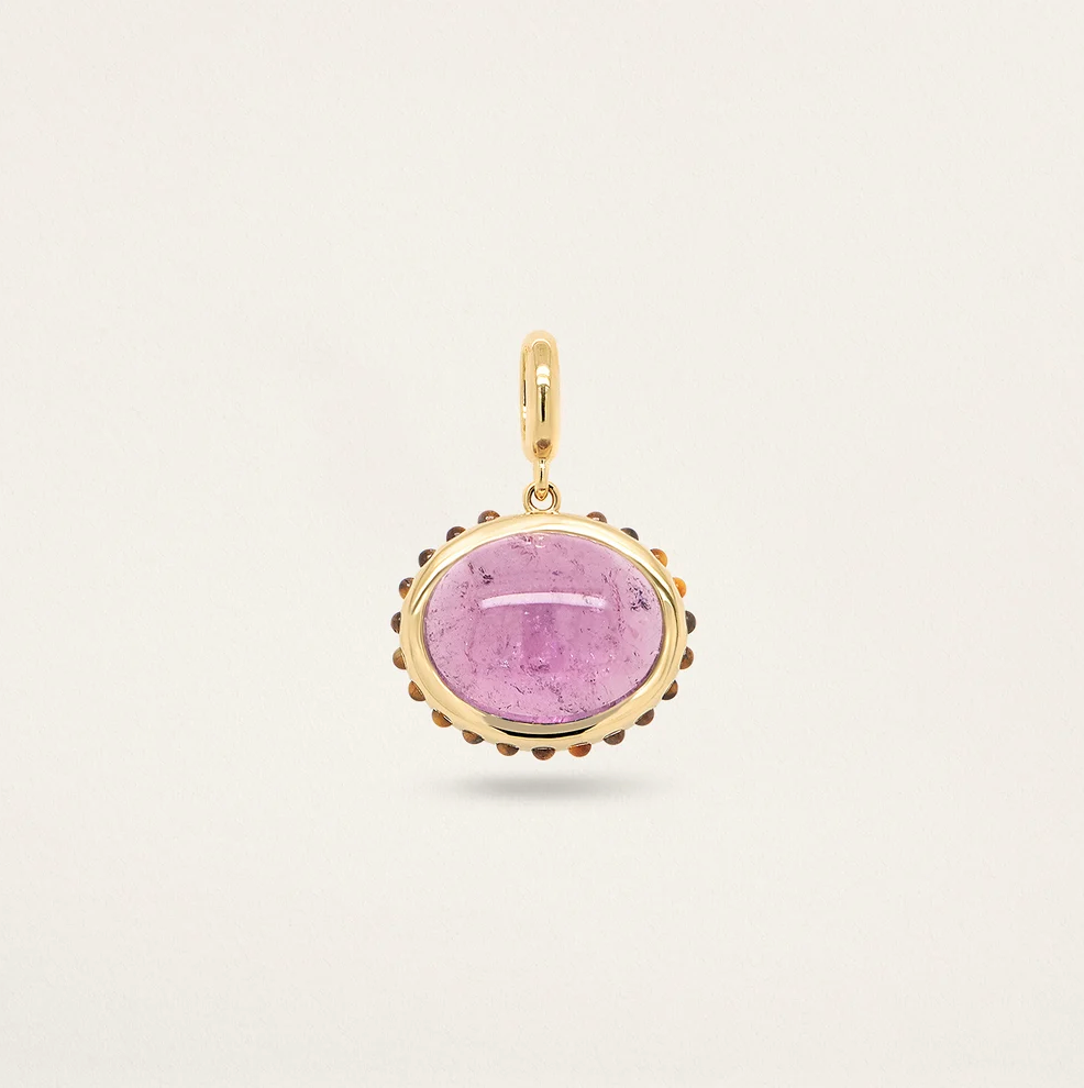 EAST/WEST OVAL W/ BORDER CHARM - PURPLE TOURMALINE & TIGER'S EYE