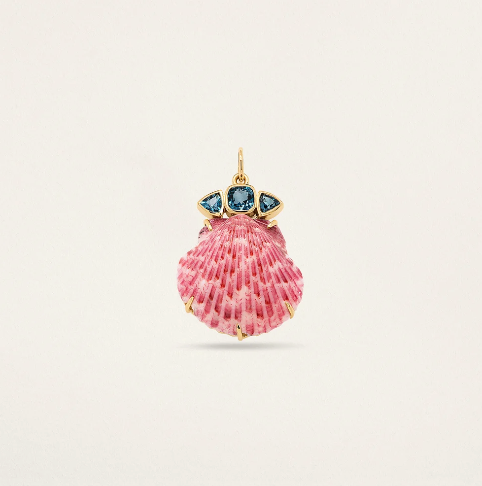 CUSHION WITH TRILLIONS SHELL CHARM - BLUE TOPAZ