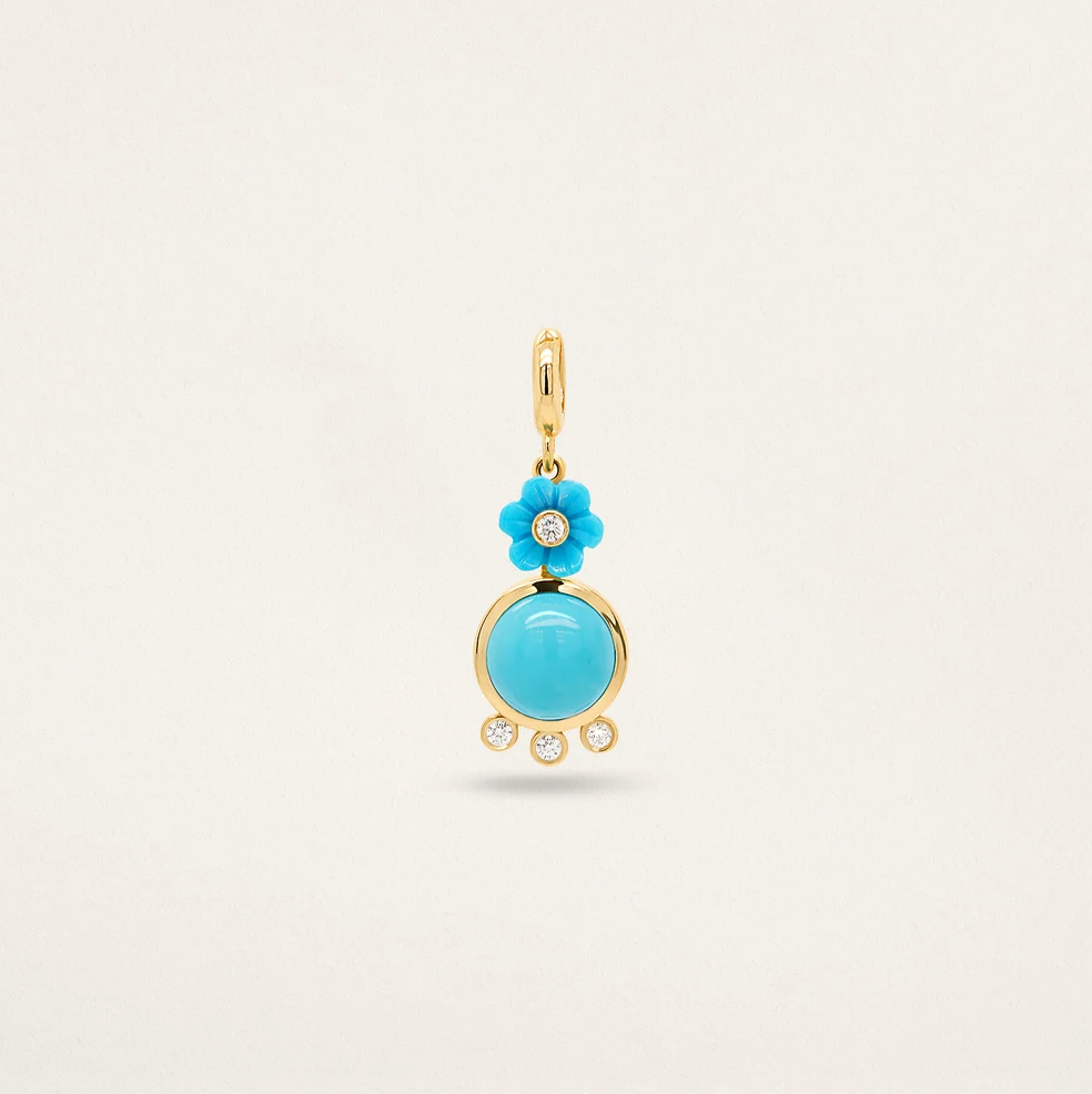 FLOWER ORB W/ FRINGE CHARM - TURQUOISE & DIAMOND