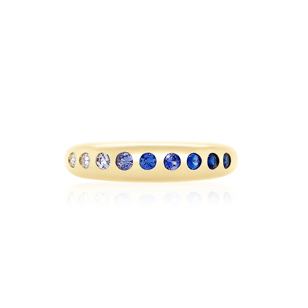 9 ROUND SKINNY NOMAD RING - OMBRÉ BLUE SAPPHIRE & DIAMOND