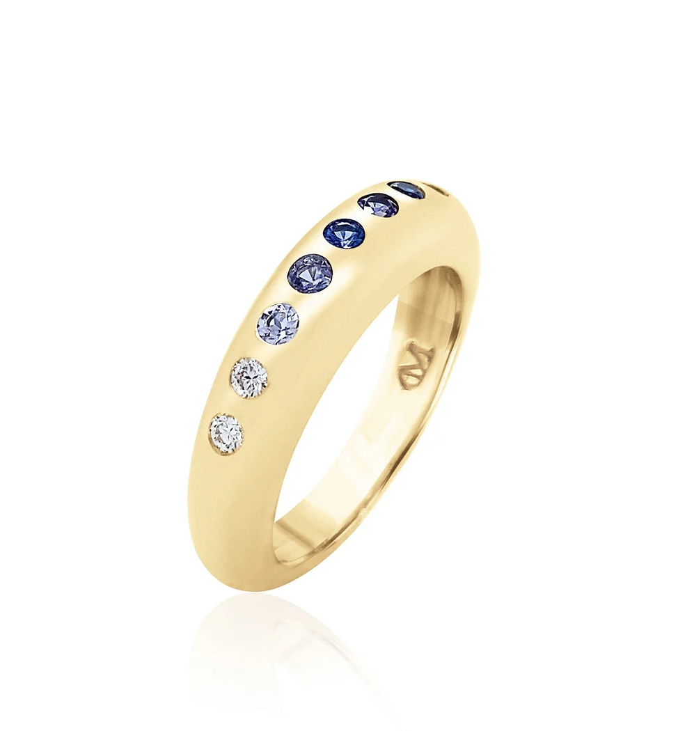 9 ROUND SKINNY NOMAD RING - OMBRÉ BLUE SAPPHIRE & DIAMOND