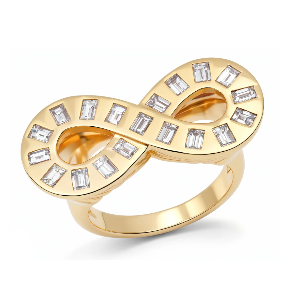 14K YG Jumbo Baguette Diamond Infinity Ring