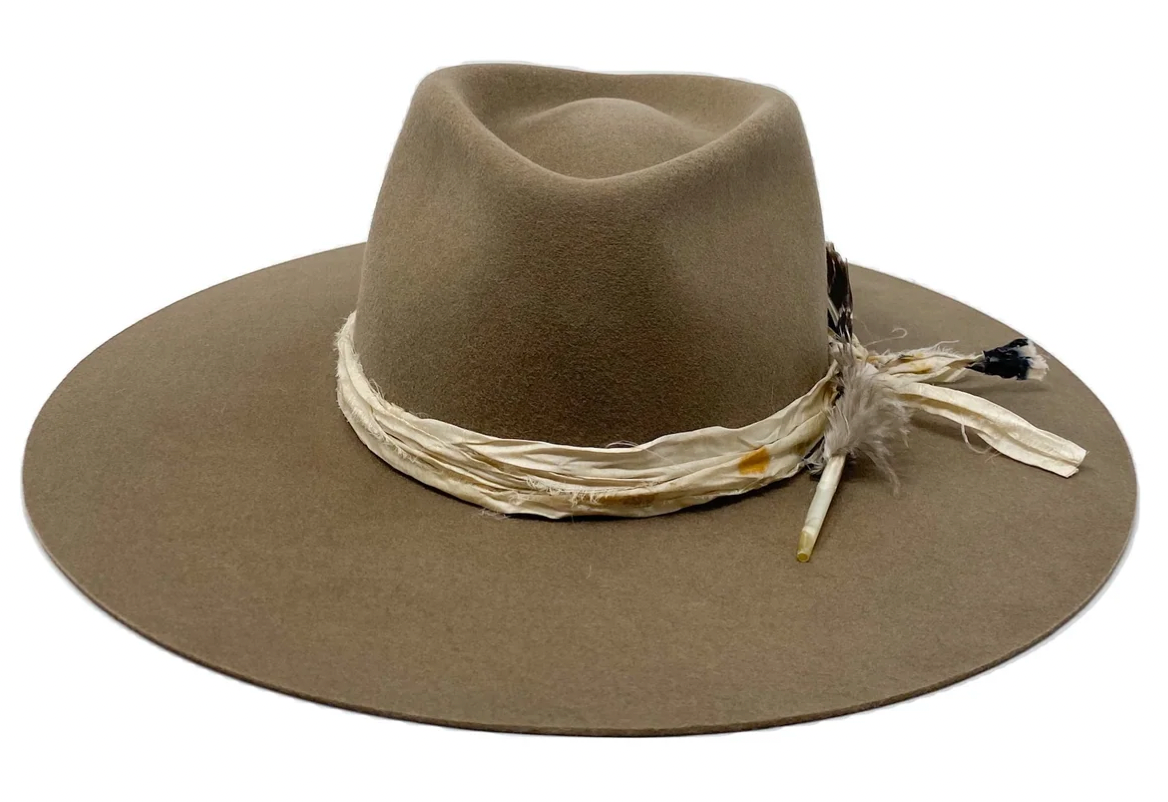 MONTANA FEDORA ALMOND W/ VINTAGE SILK WRAP