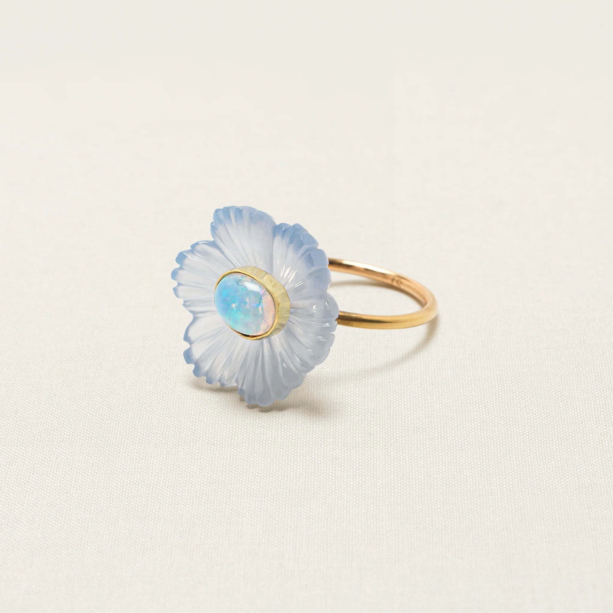 Paradise Flower Ring Small Blue Chalcedony Ethiopian Opal