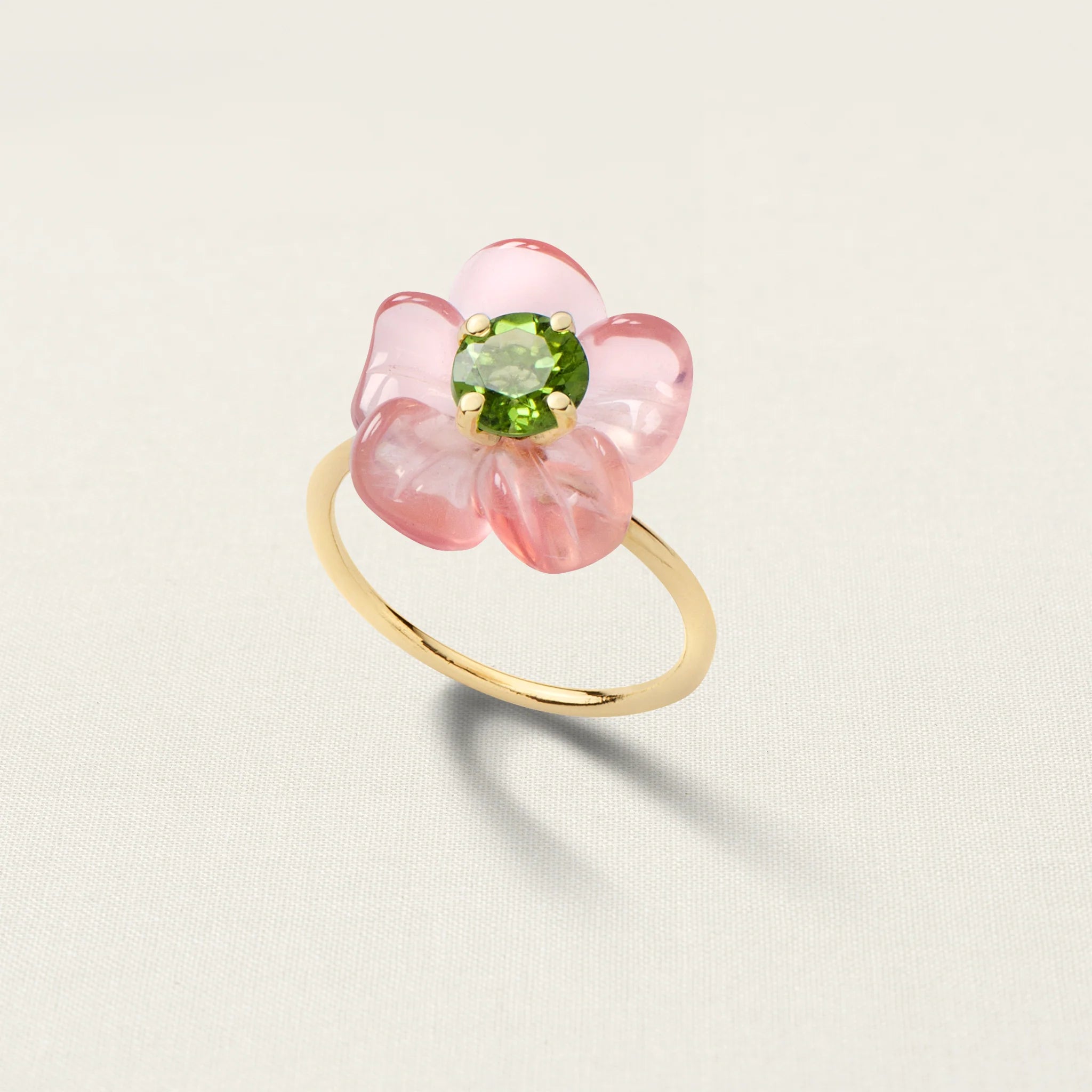 Island Flower Ring Small Rose Quartz Peridot