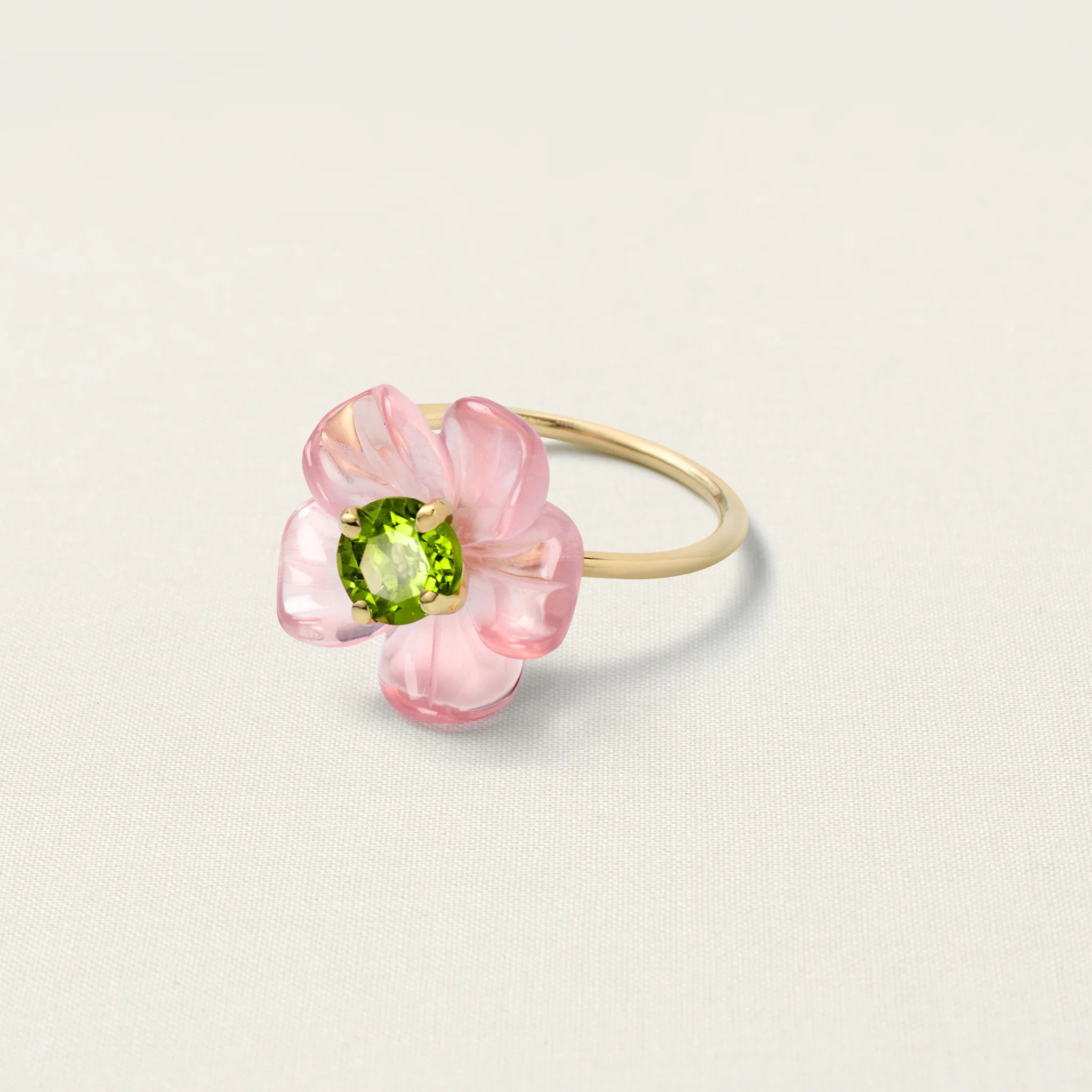 Island Flower Ring Small Rose Quartz Peridot