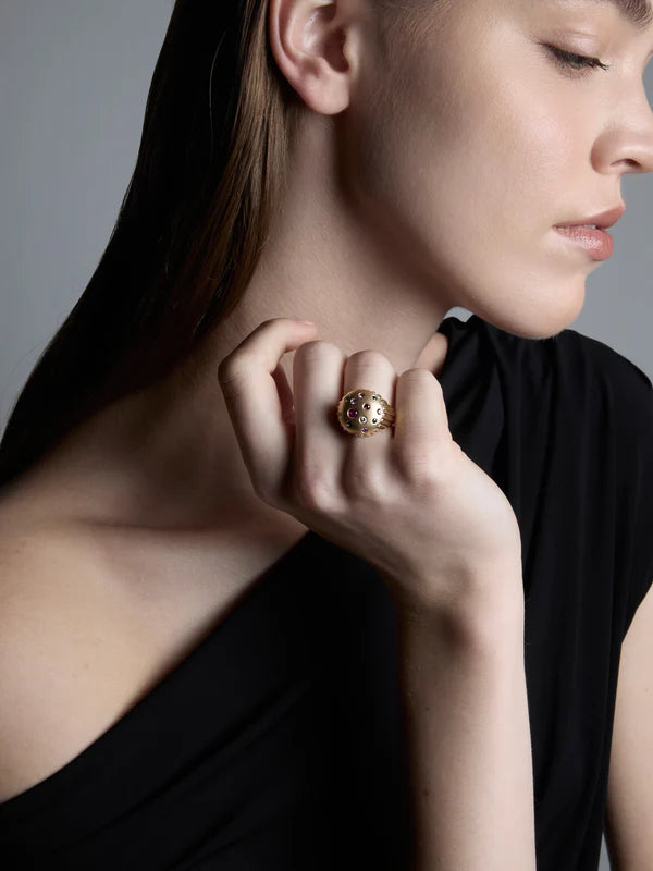 Toadstool confetti sapphire bombe ring