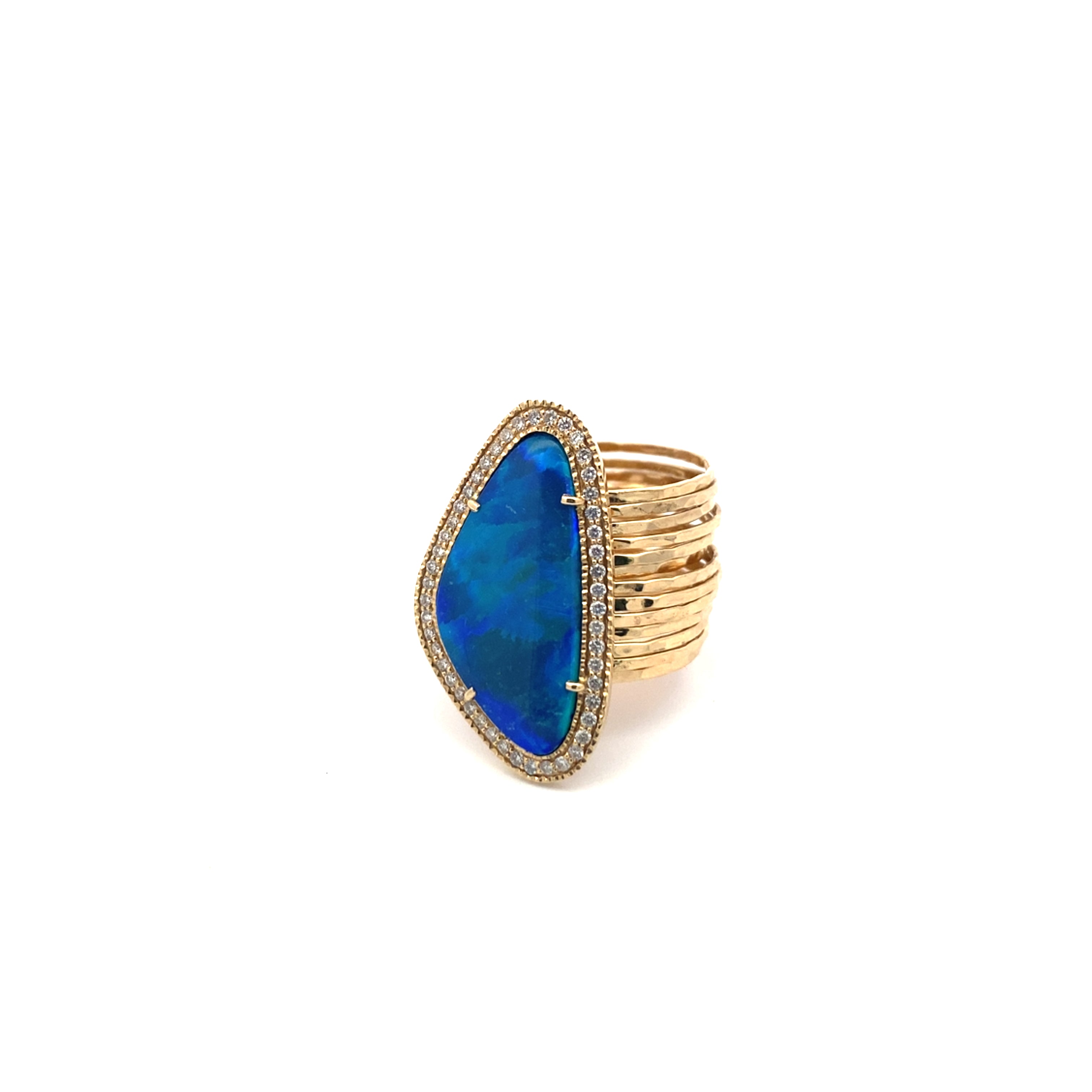 PAVE DIAMOND FREEFORM AUSTRALIAN OPAL MULTI WAIF RING