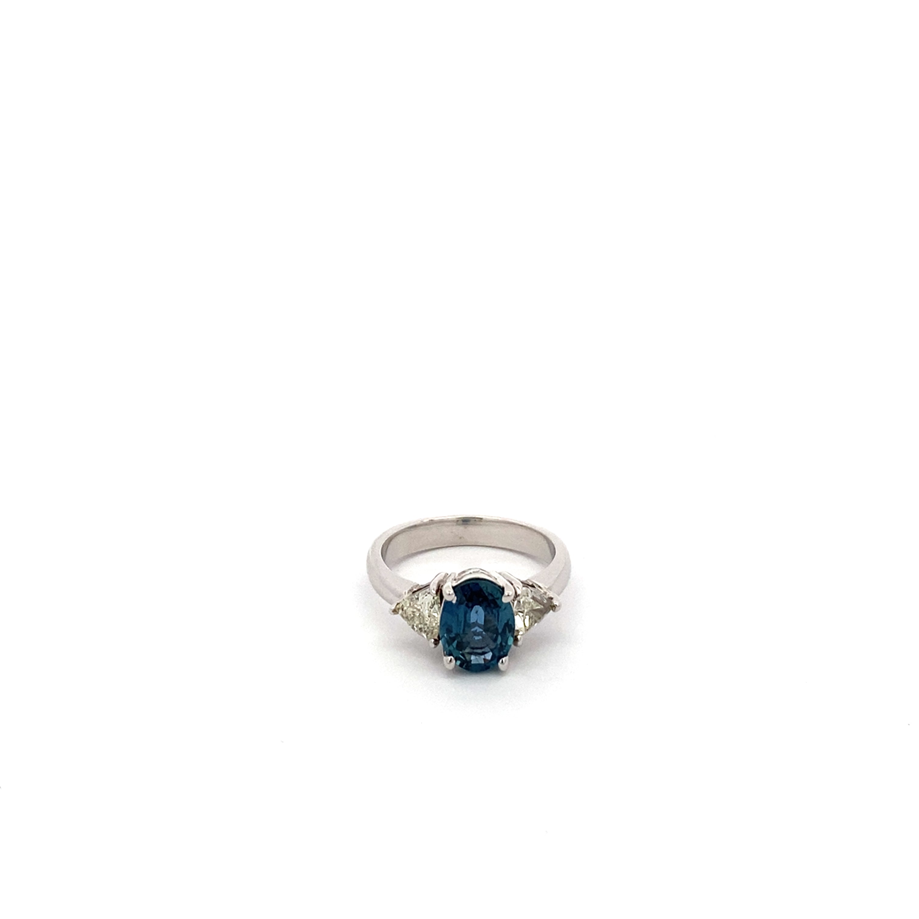 White Gold, Blue Sapphire & Diamond Three-Stone Ring