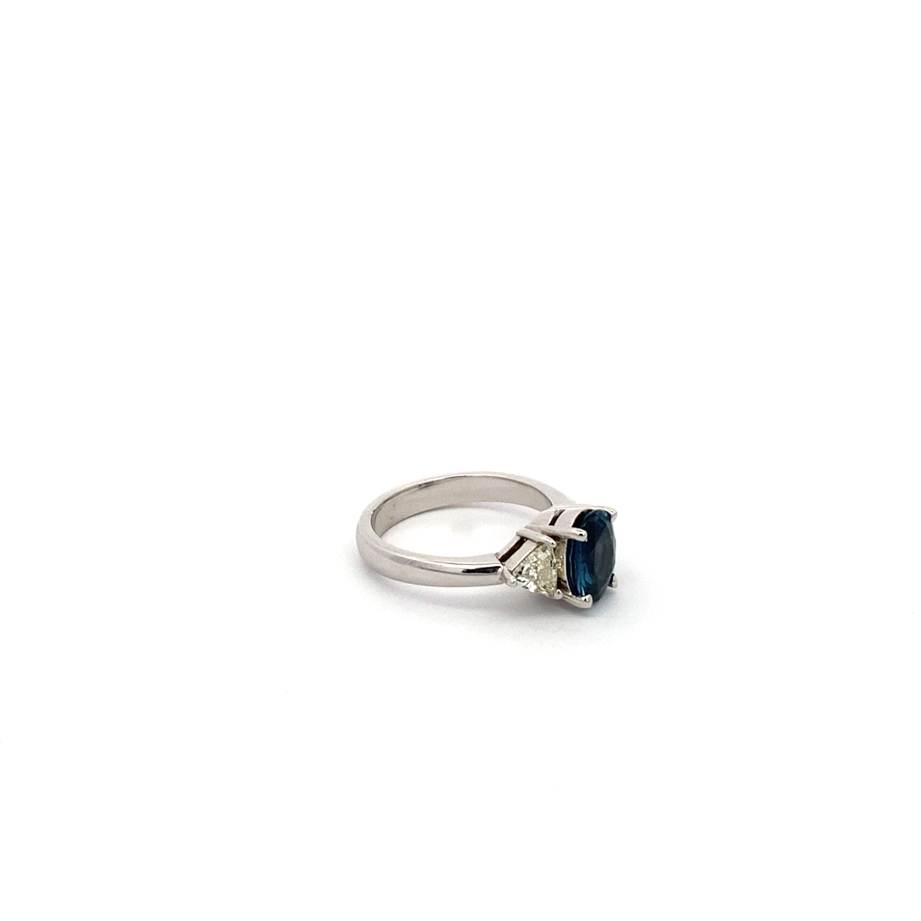 White Gold, Blue Sapphire & Diamond Three-Stone Ring