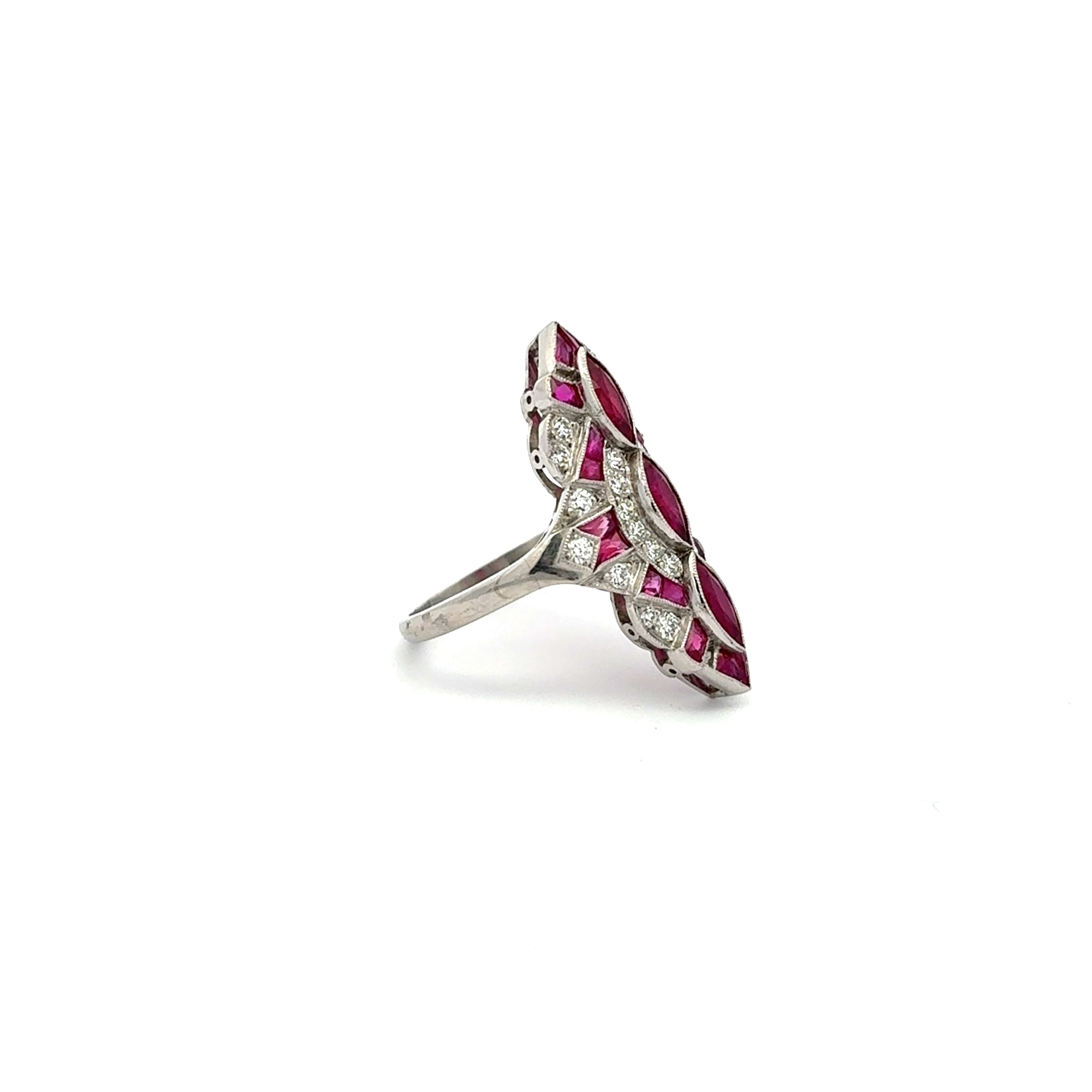 Vintage Three Marquise Burma Ruby Handmade Navette Ring