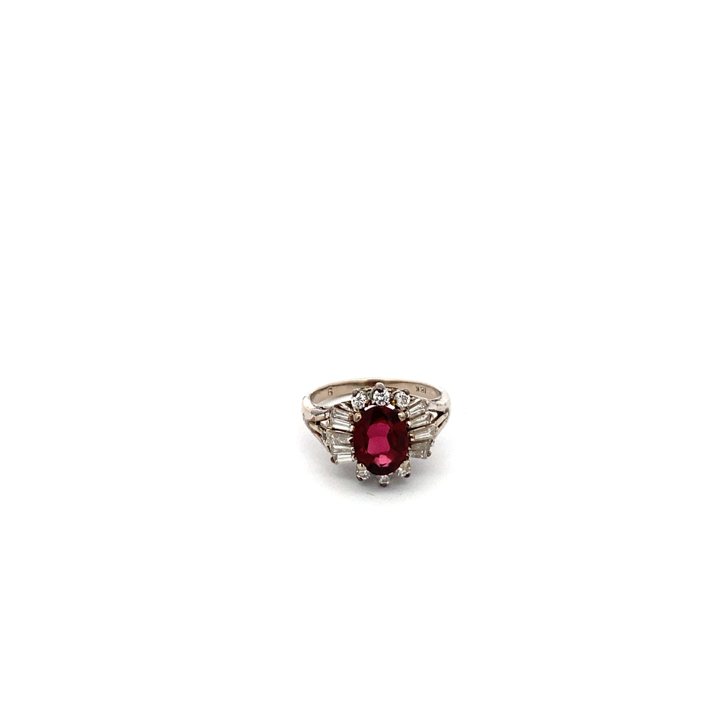 Vintage 10k White Gold Garnet and Diamond Ring