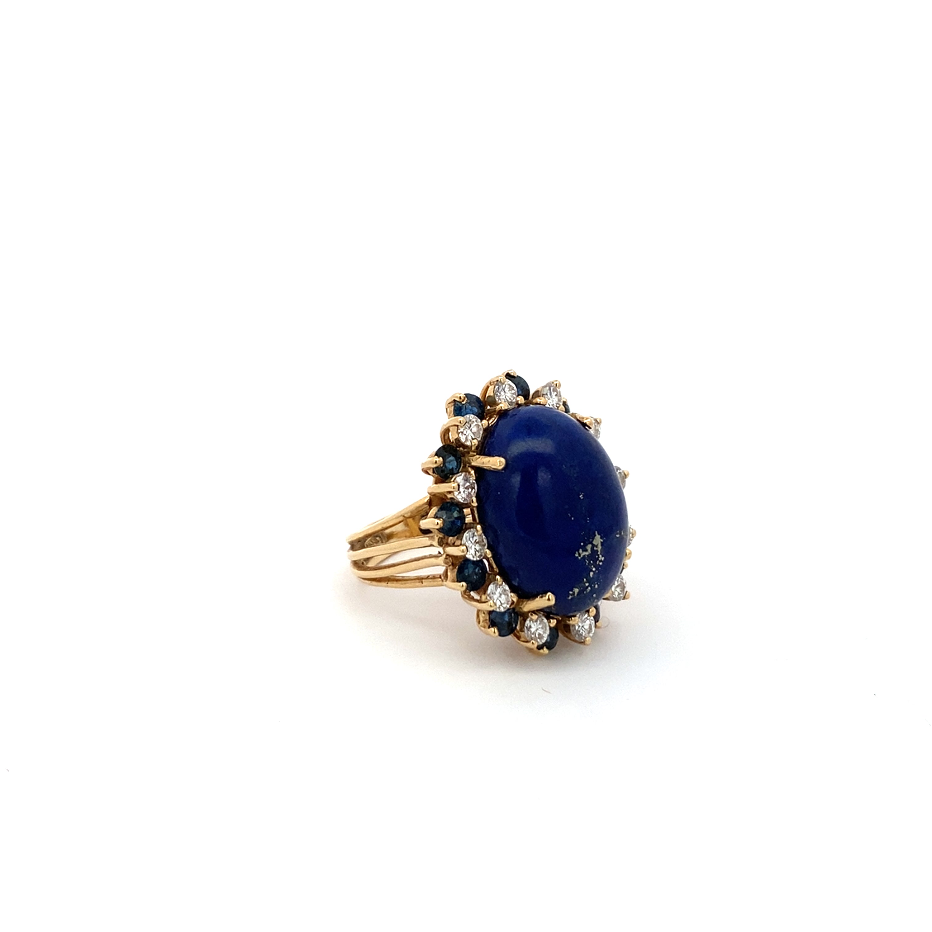 Vintage Oval Lapis Ring with Diamond and Sapphire Halo
