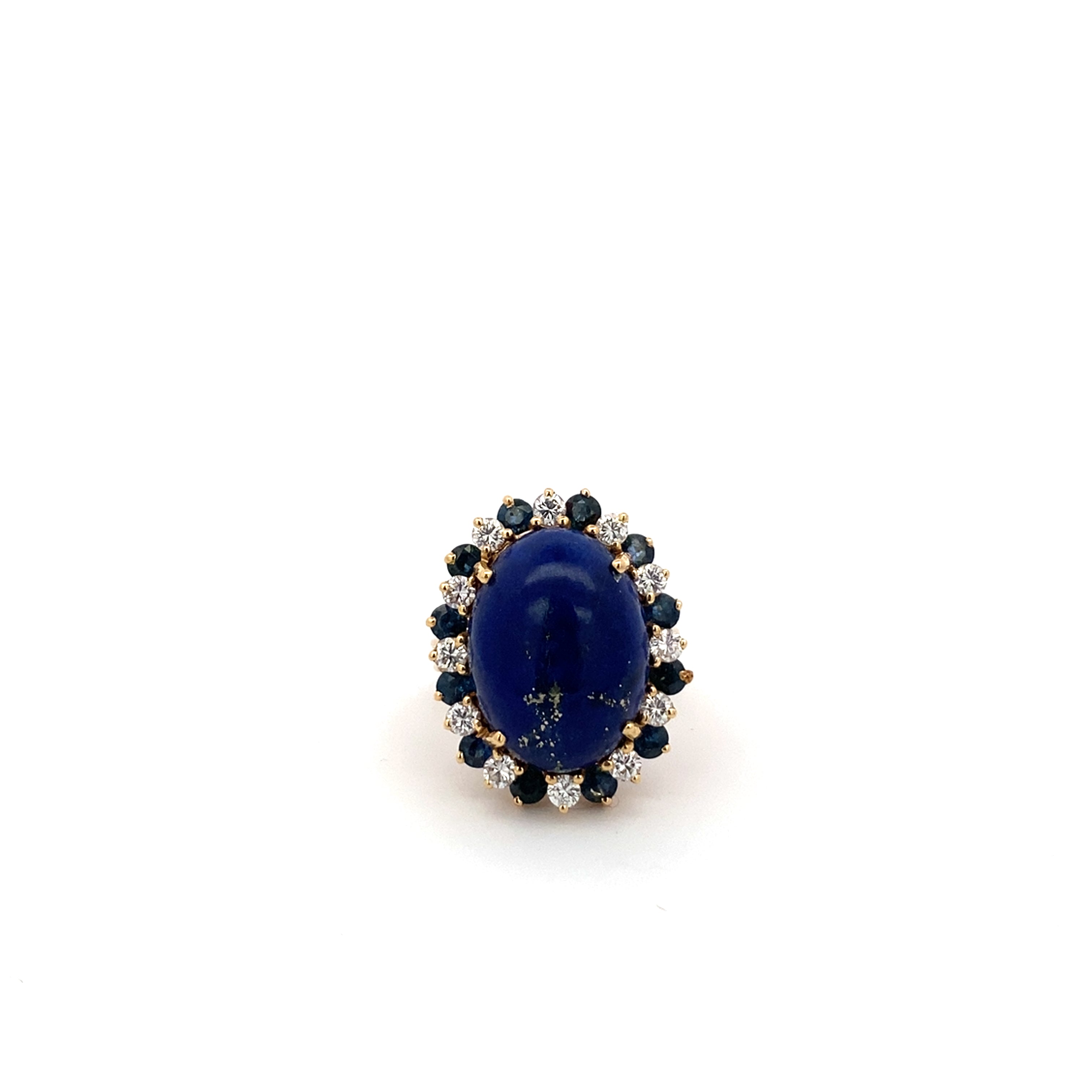 Vintage Oval Lapis Ring with Diamond and Sapphire Halo
