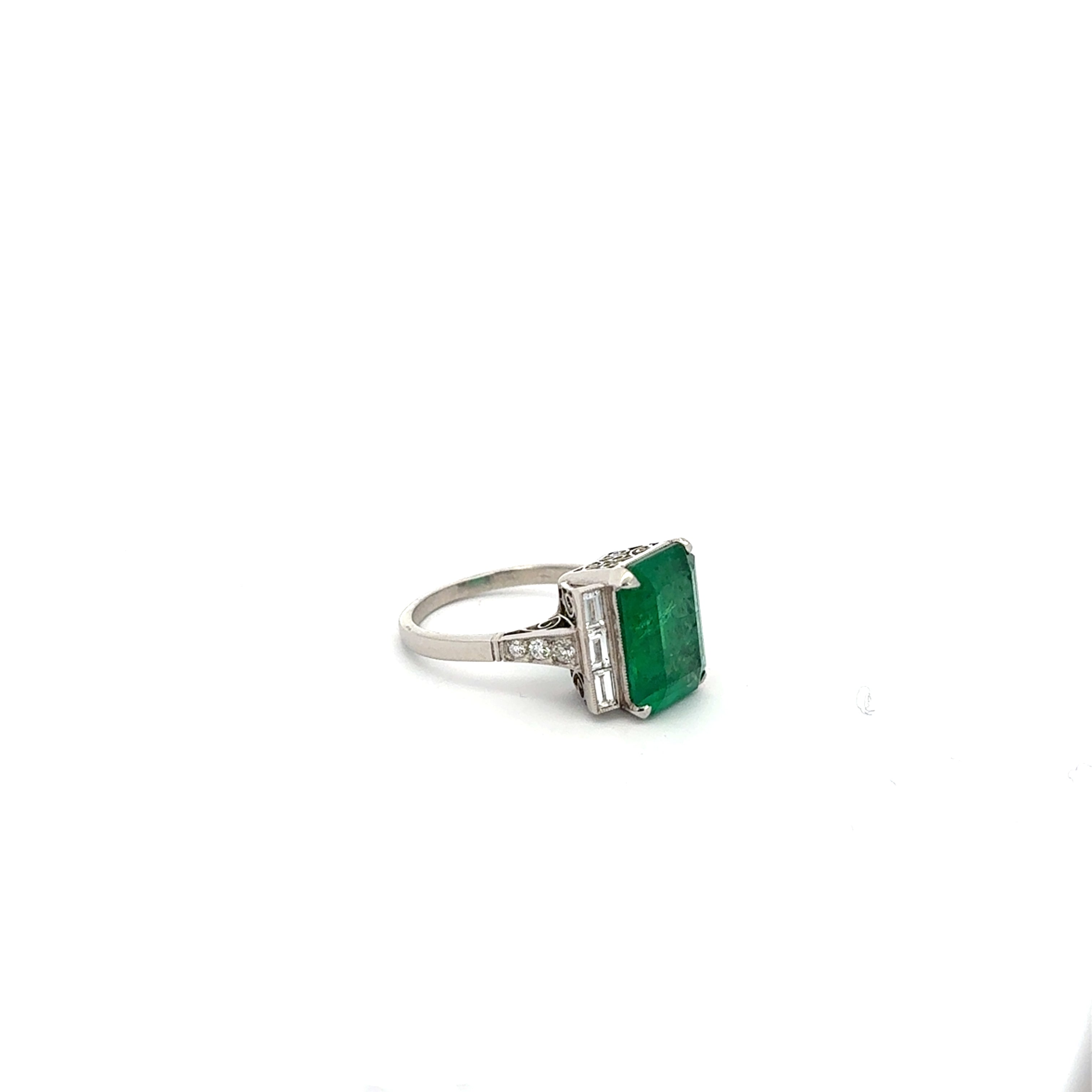 Emerald and Diamond Platinum Handmade Ring