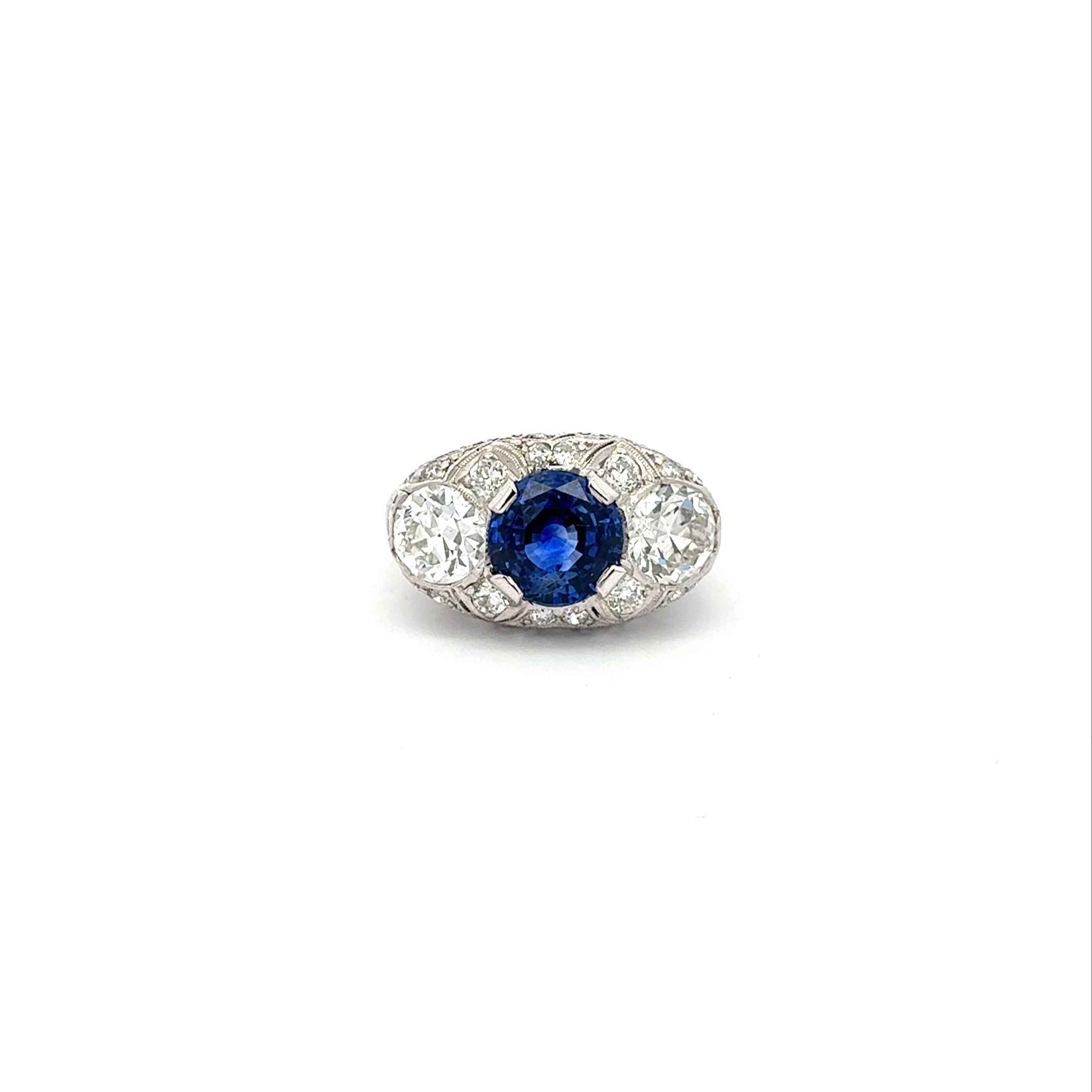 Vintage Art Deco Sapphire and Diamond Platinum Ring