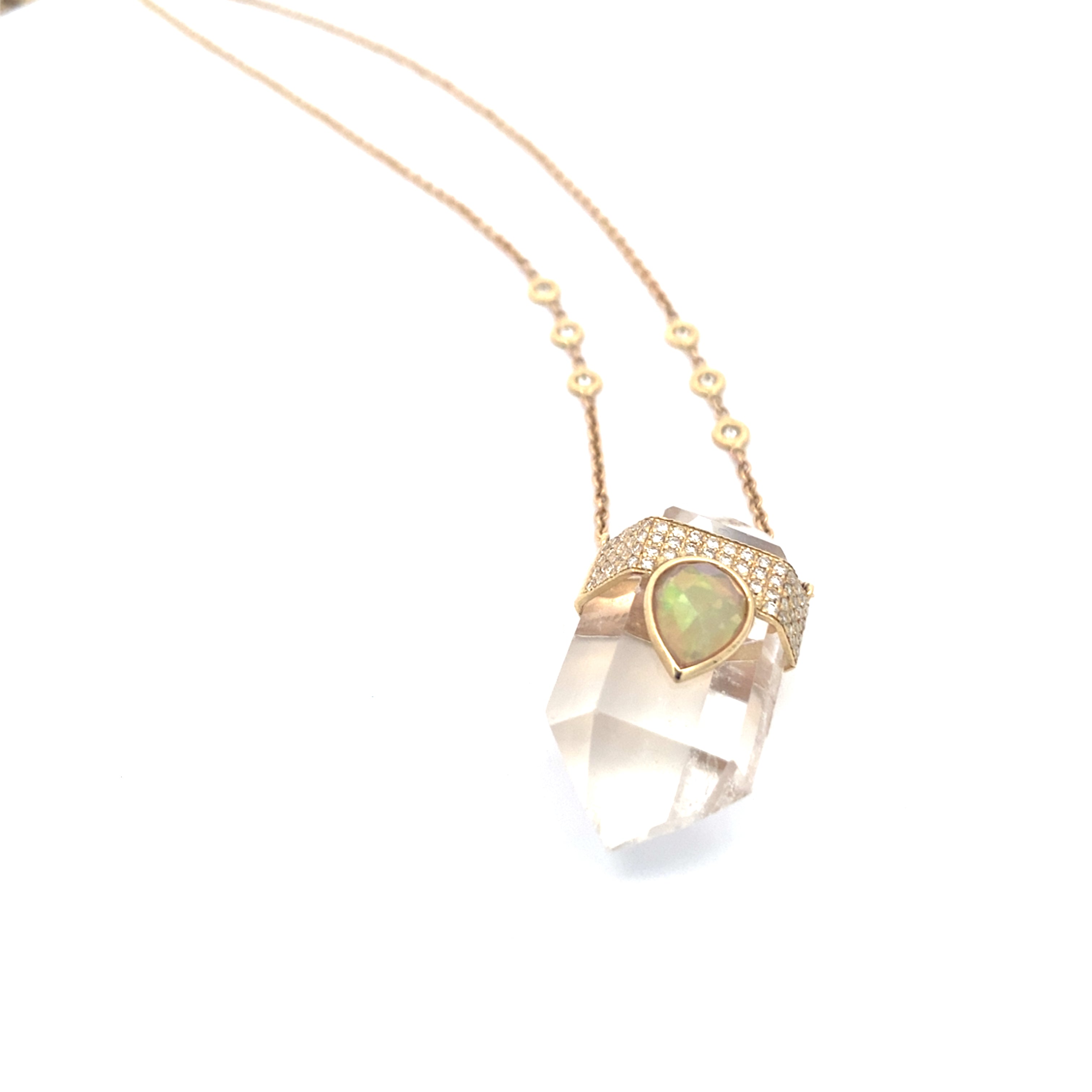 TEARDROP OPAL + RAW CLEAR QUARTZ PENDANT NECKLACE