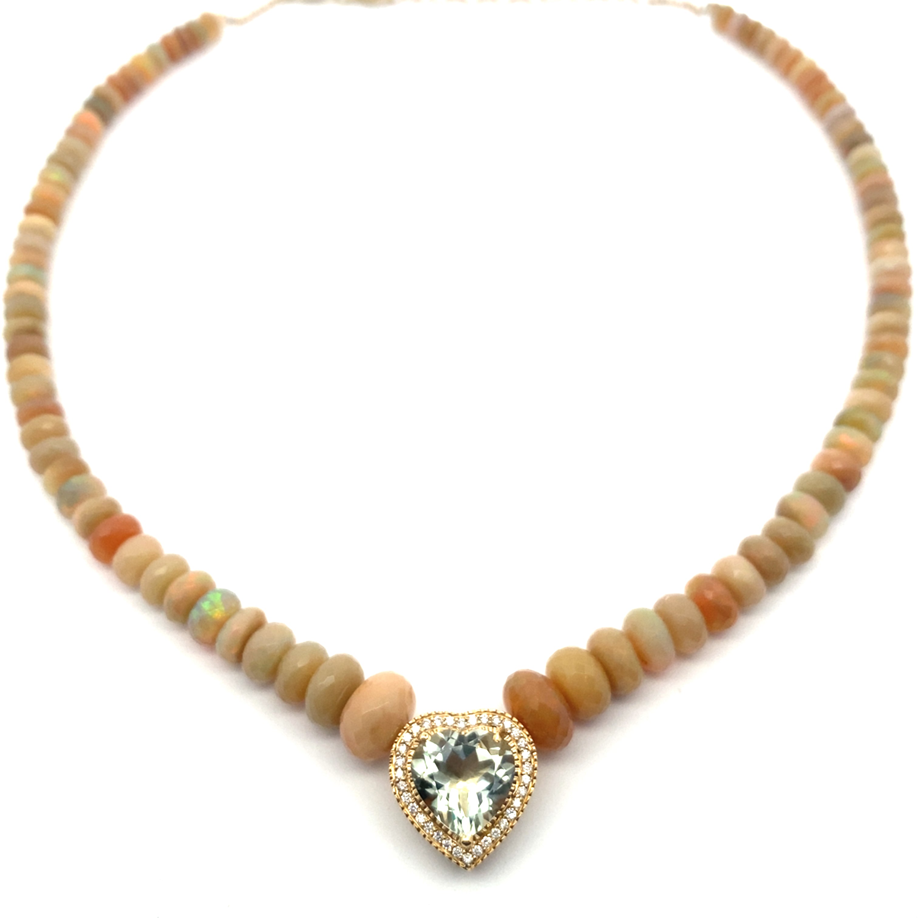 PAVE DIAMOND TOURMALINE HEART ETHIOPIAN OPAL BEADED NECKLACE