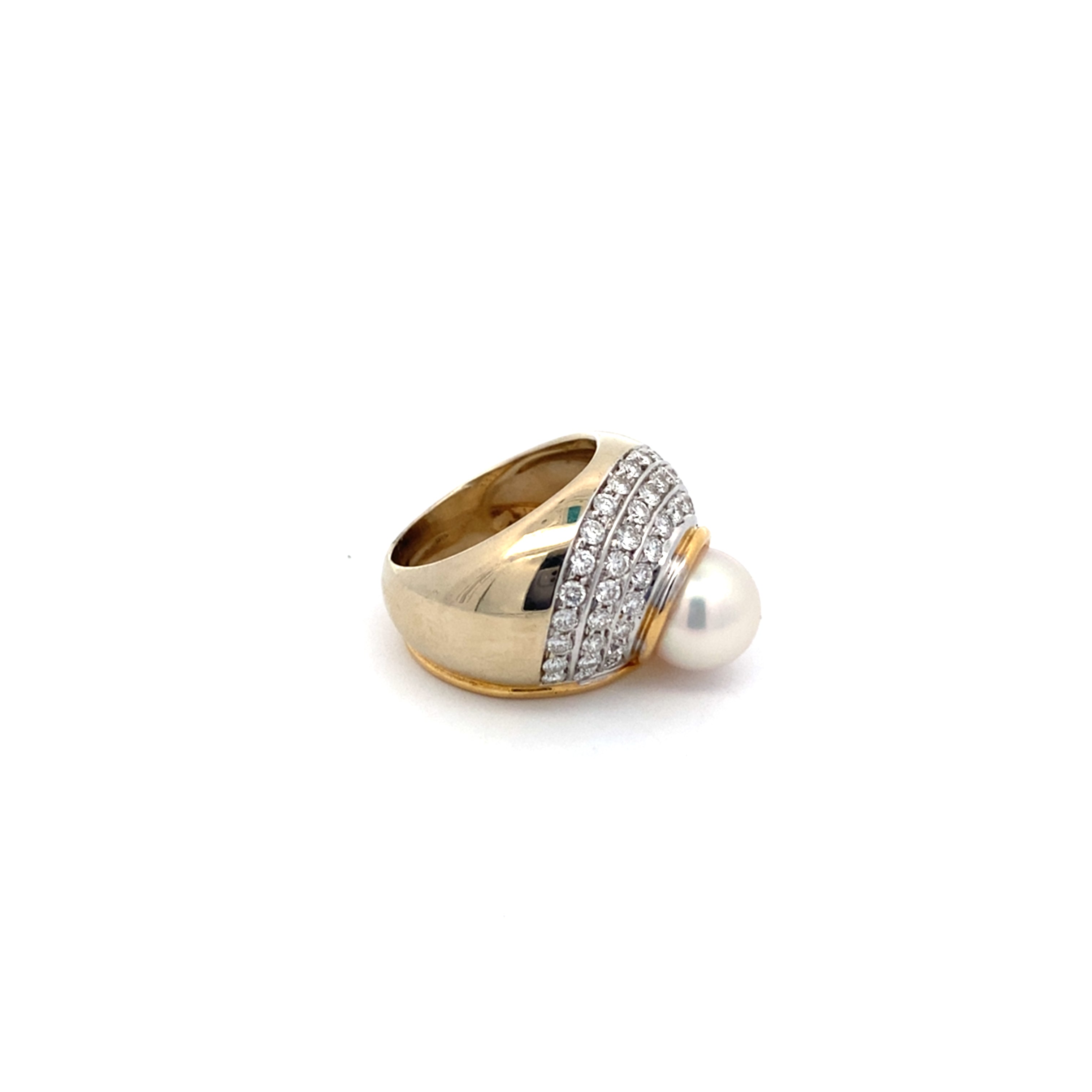 Vintage White and Yellow Gold Diamond and Pearl Ring