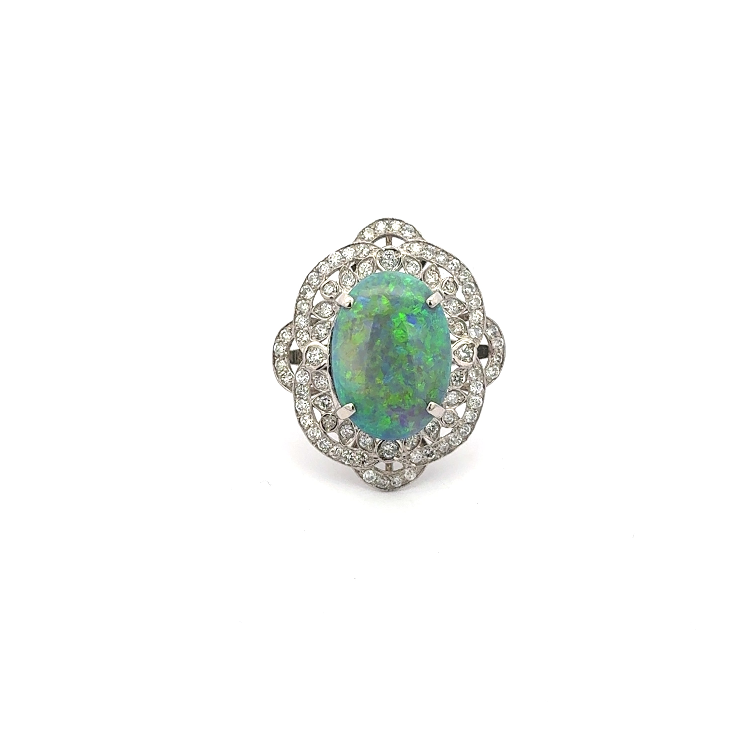Vintage Australian Black Opal & Diamond Ring