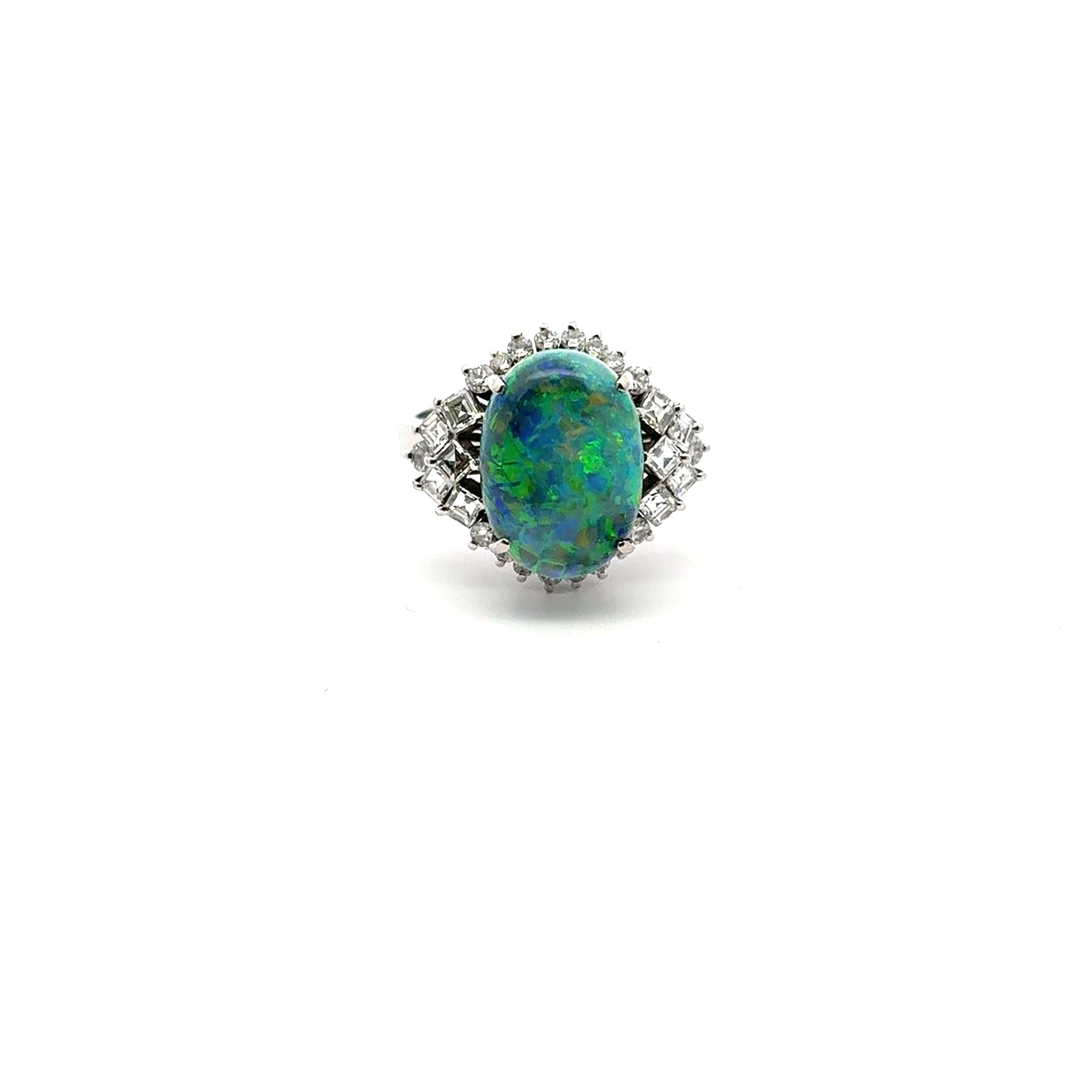 Vintage Black Australian Red Opal and Diamond Ring