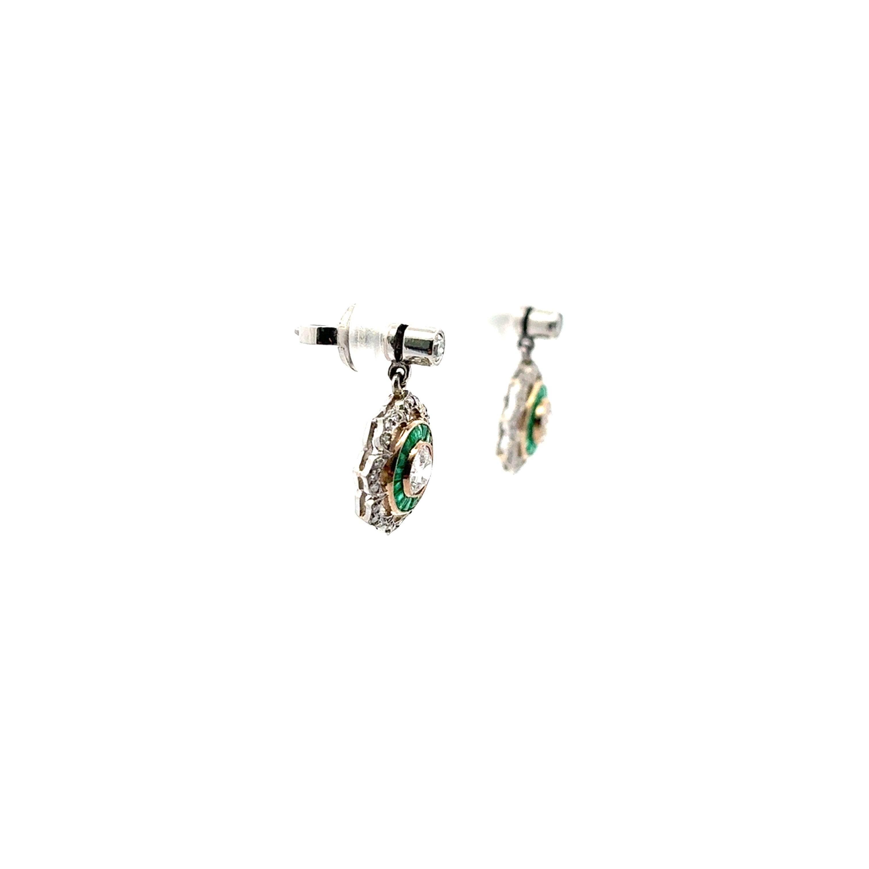 Vintage Old Euro Diamomd and Emerald Earrings