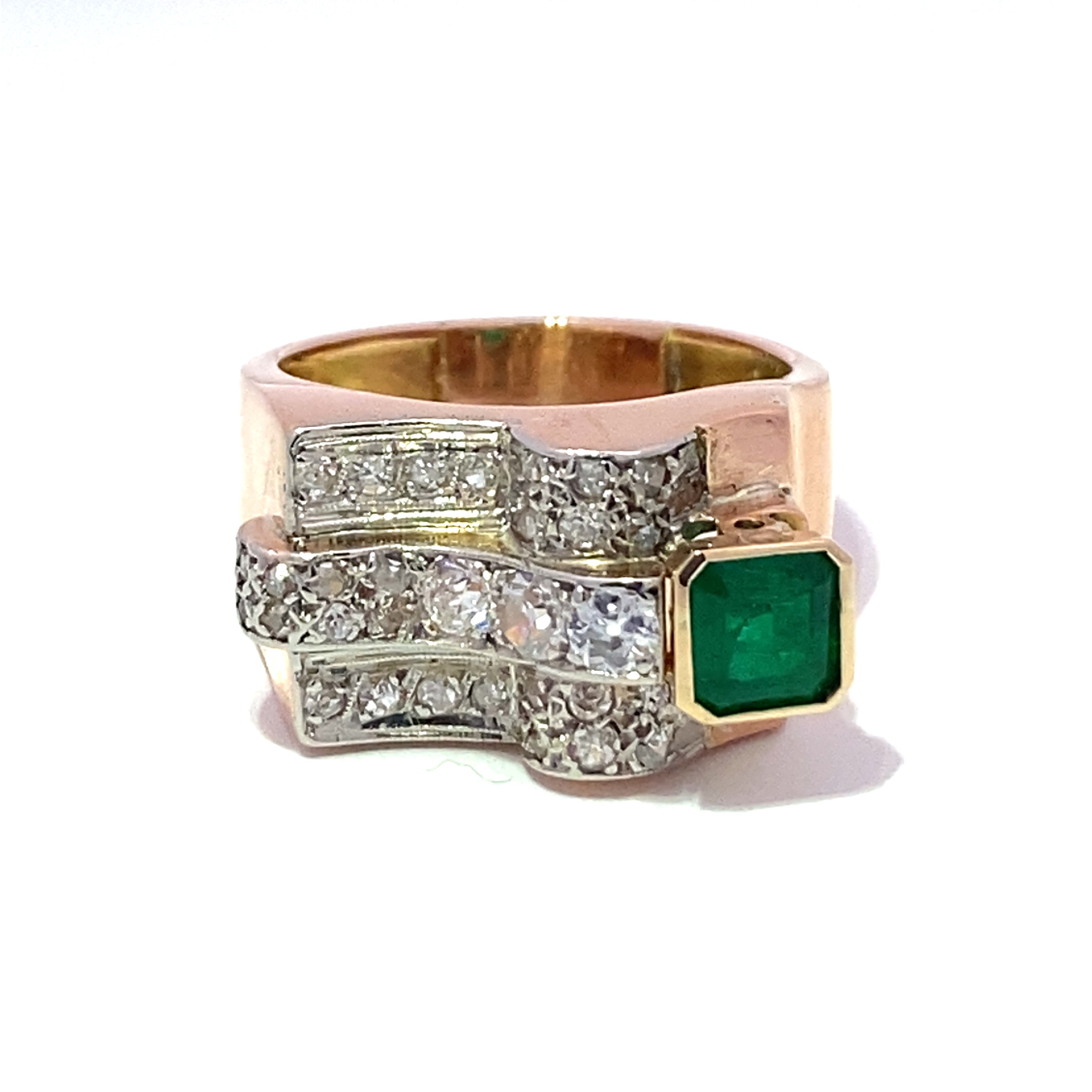 Retro Emerald and Diamond Ring