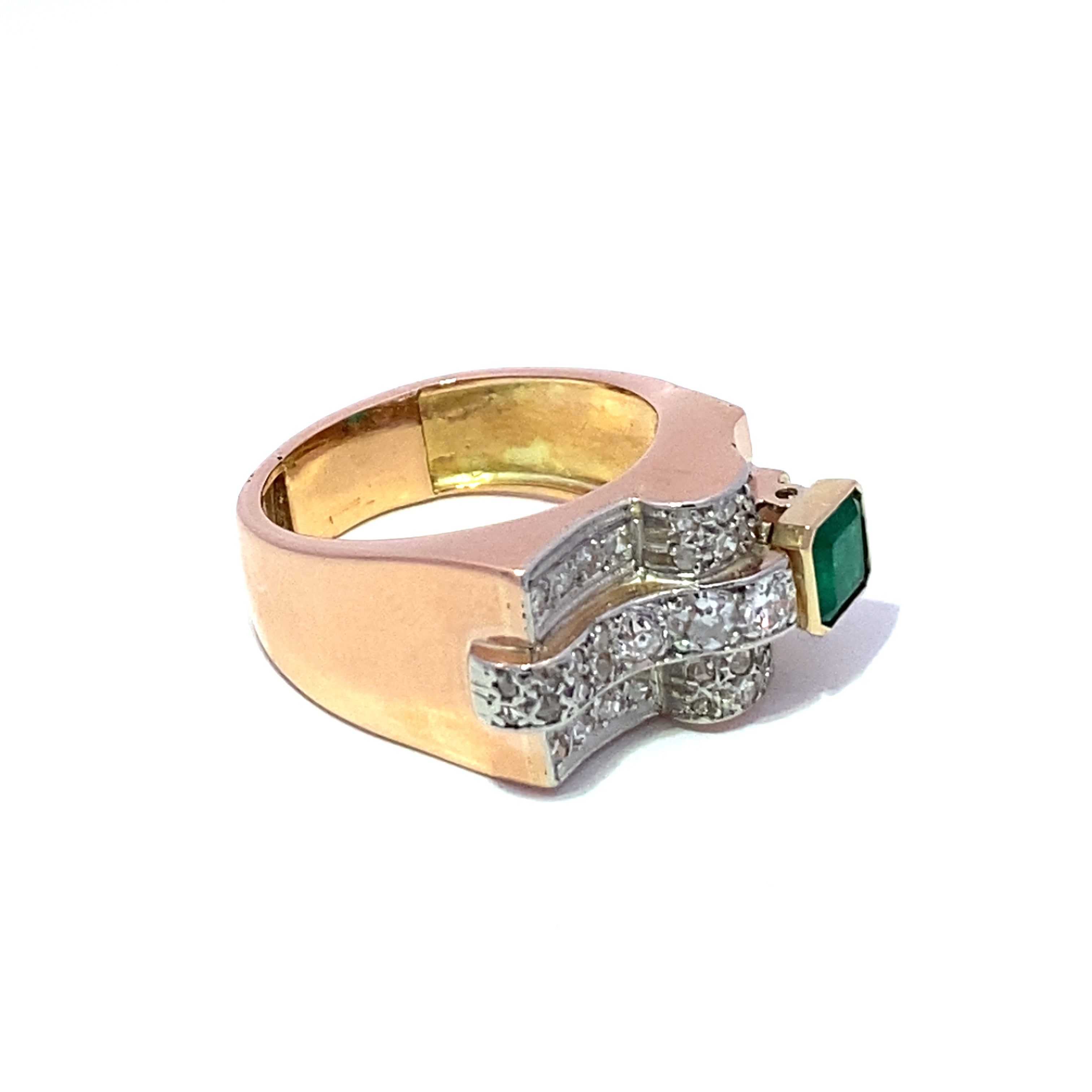 Retro Emerald and Diamond Ring