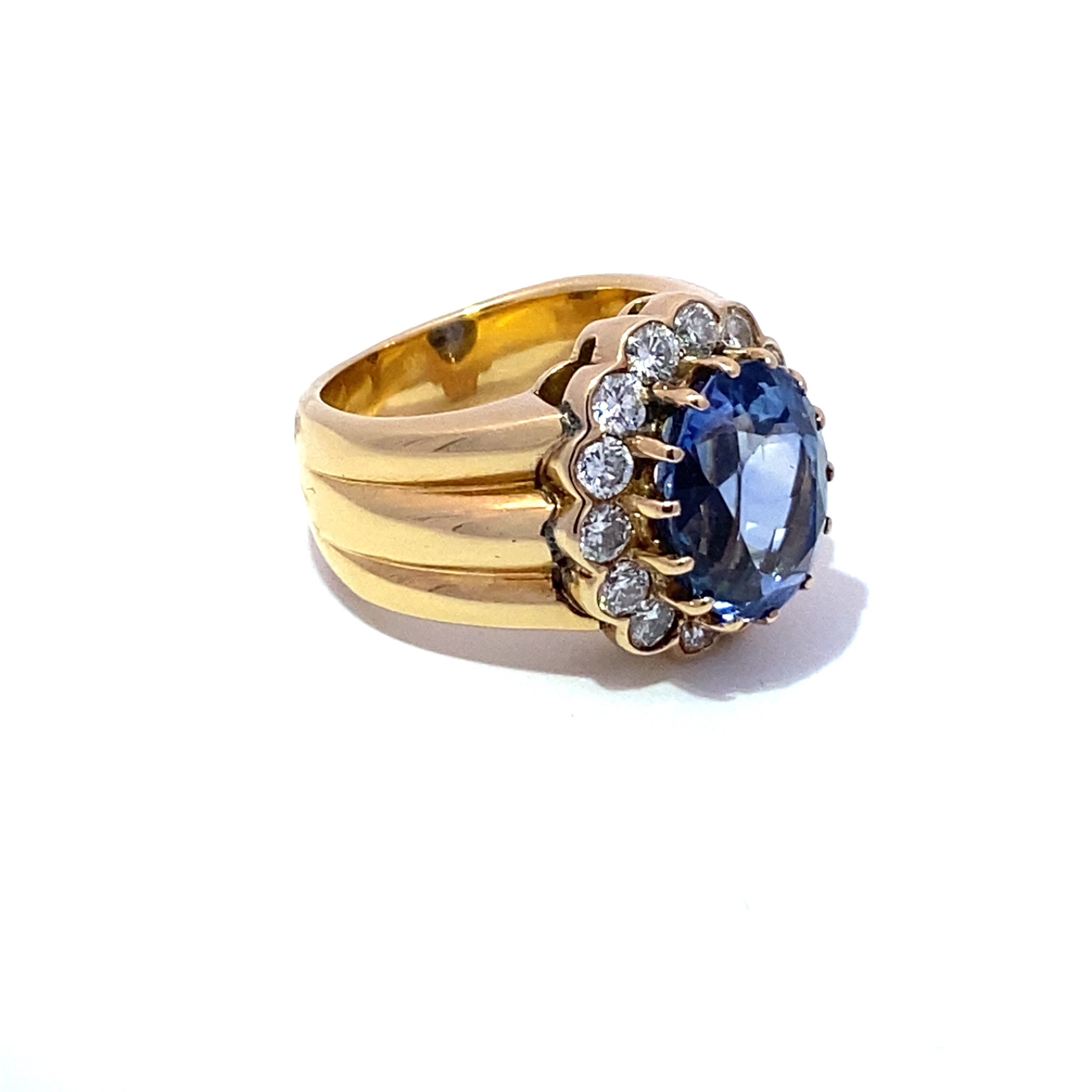 Blue Oval Sapphire and Diamond Vintage Ring