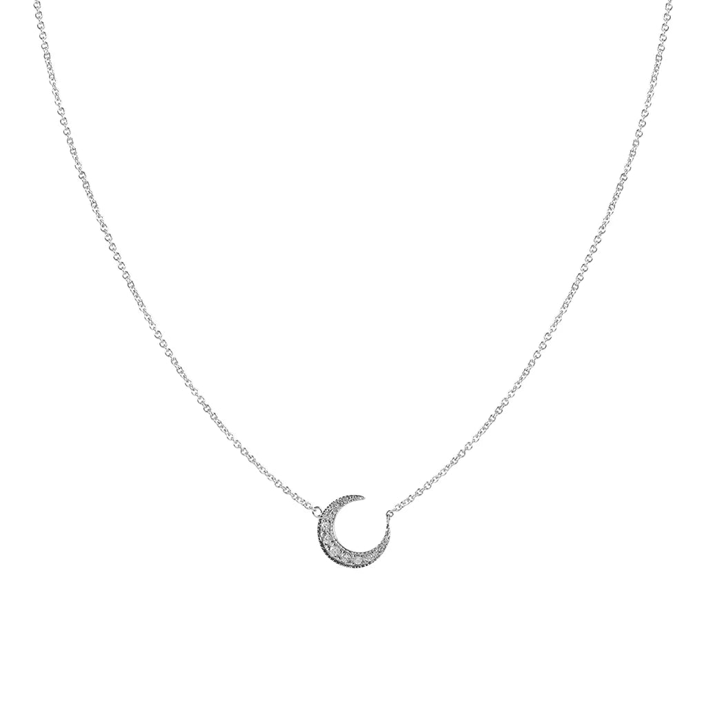 Pave diamond crescent moon necklace
