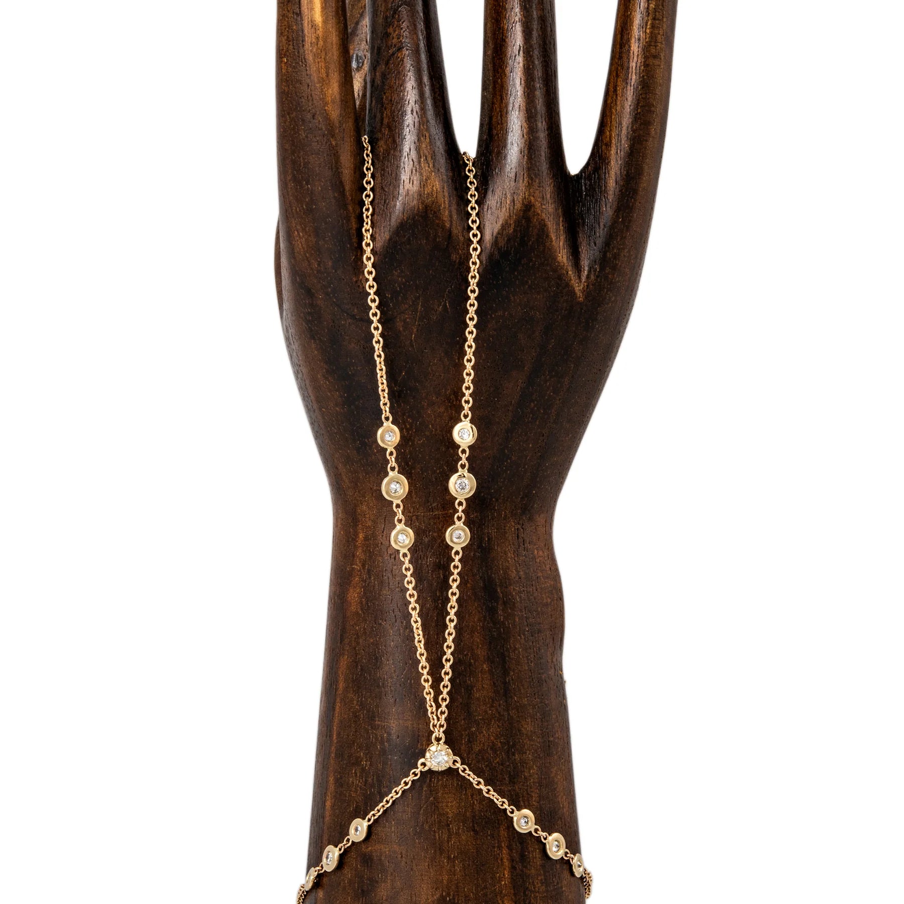 Single Sophia Diamond + Bezel Diamond Double Stem Finger Bracelet