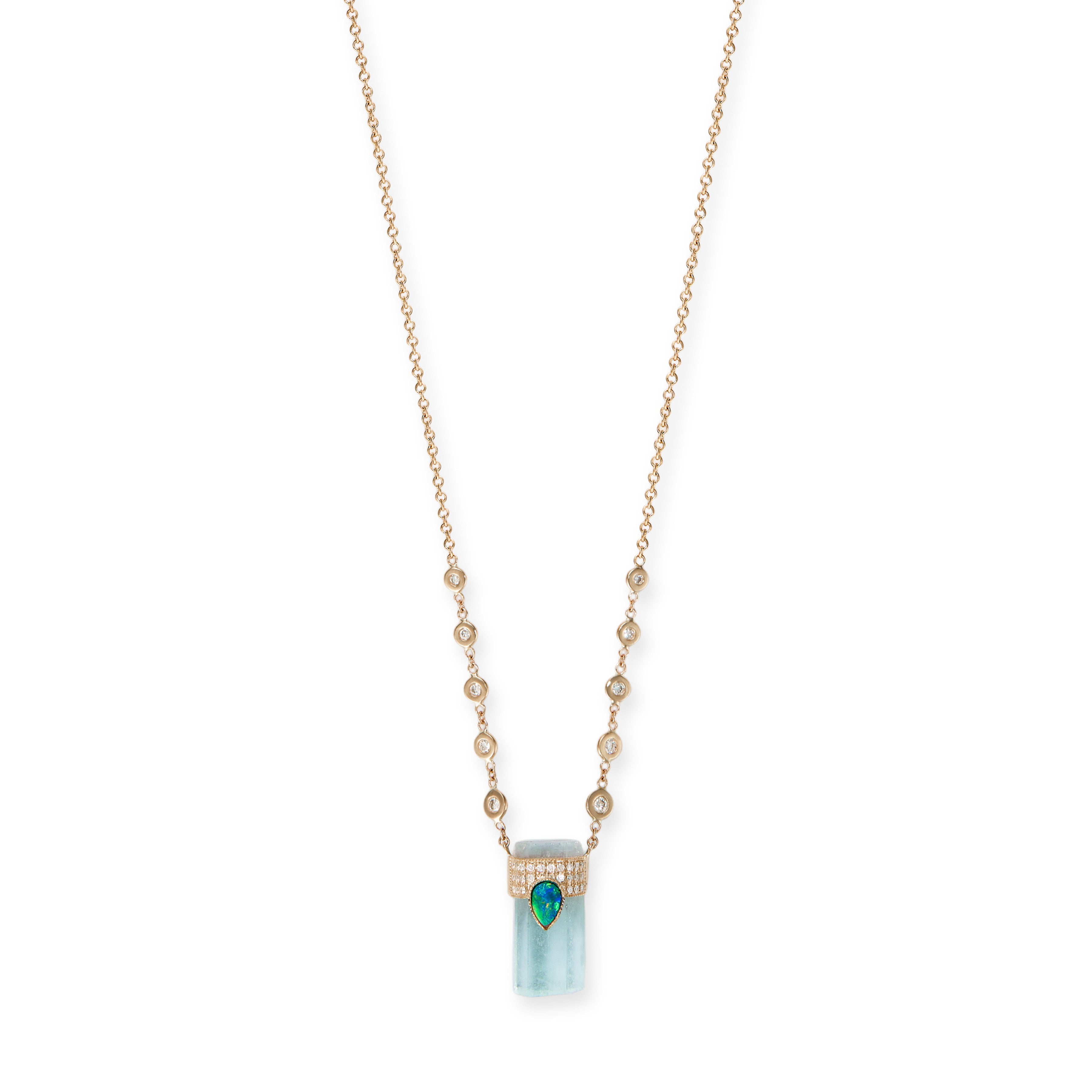 RAW AQUAMARINE NECKLACE WITH OPAL TEARDROP