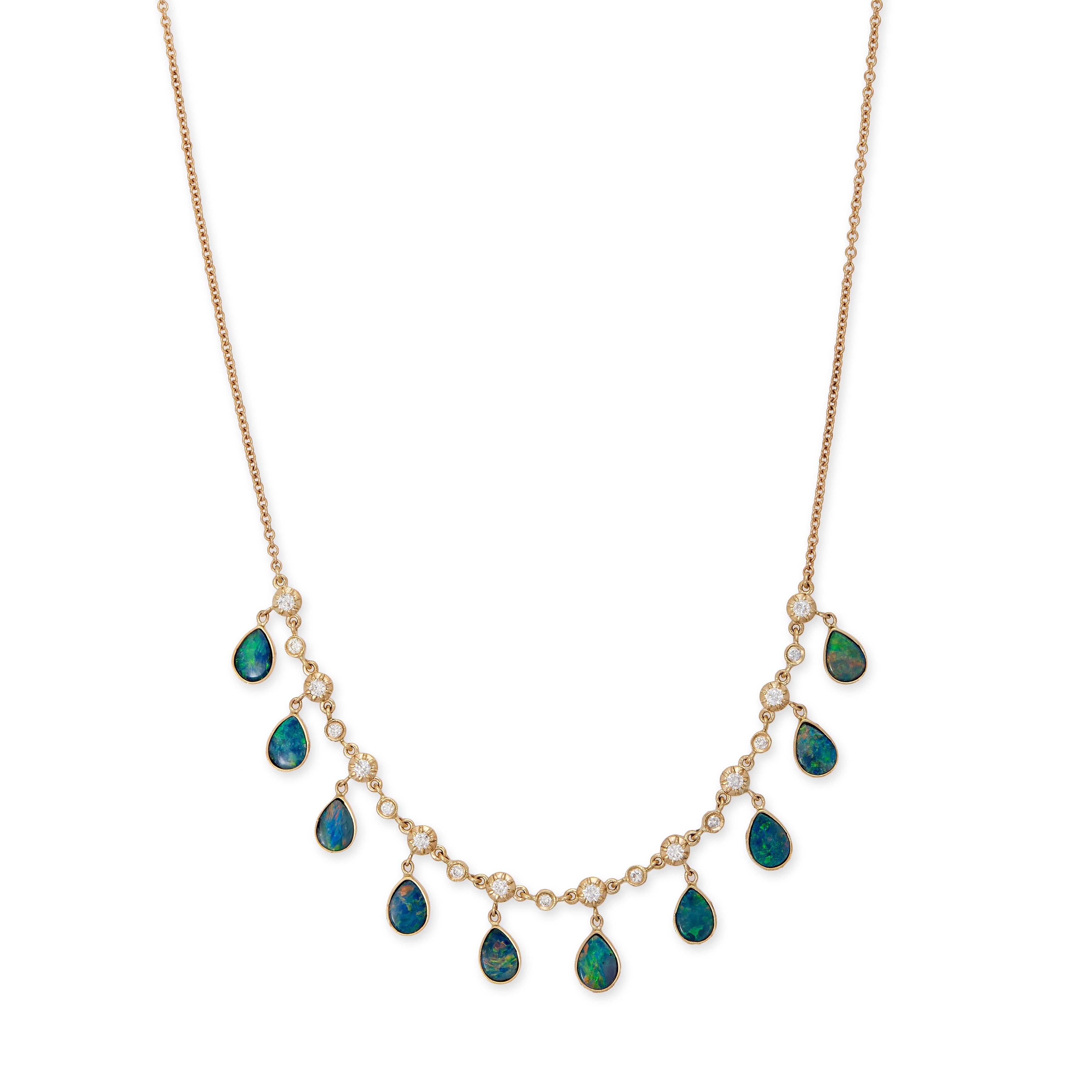 TEARDROP AUSTRALIAN OPAL AND DIAMOND SHAKER NECKLACE