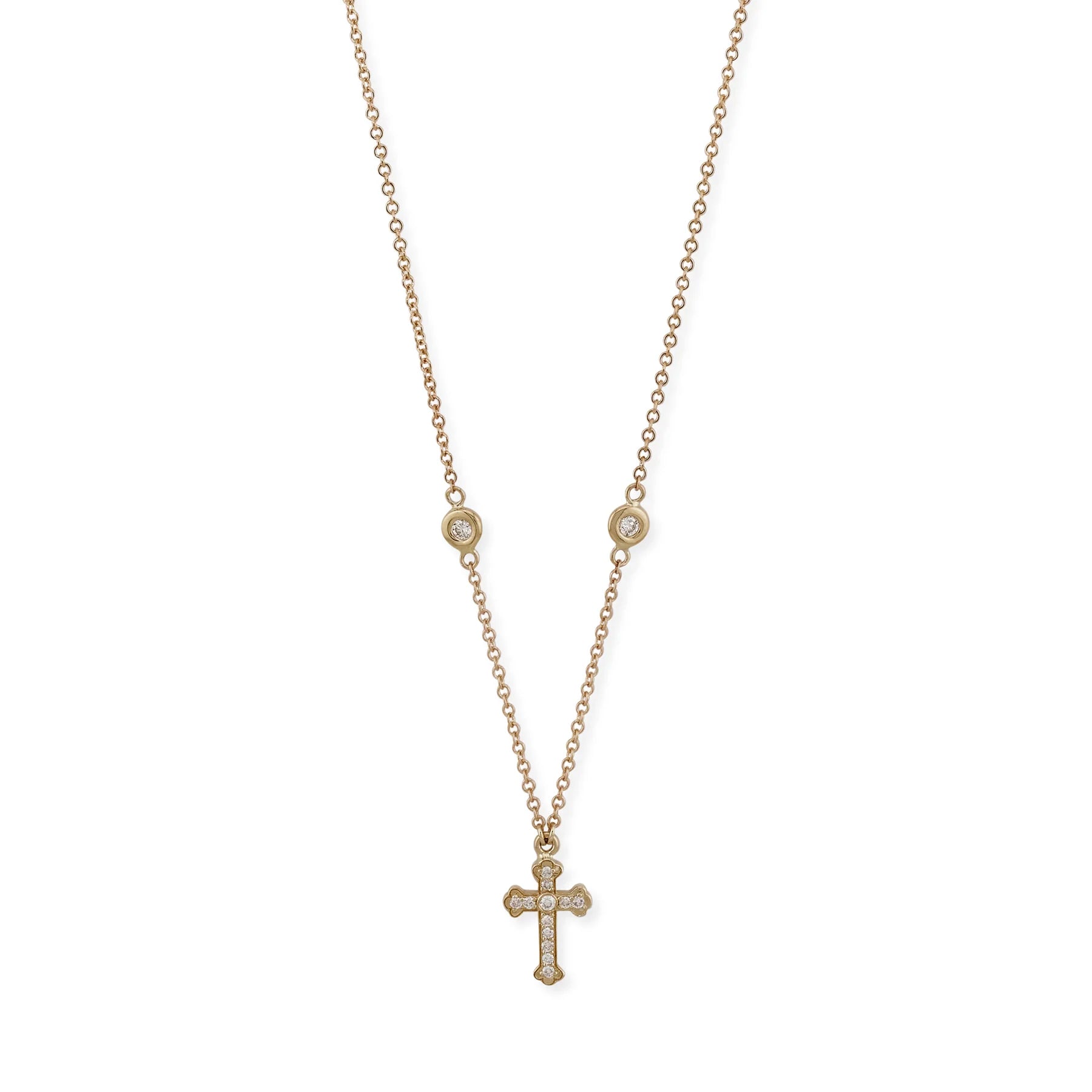 Tiny pave diamond cross necklace